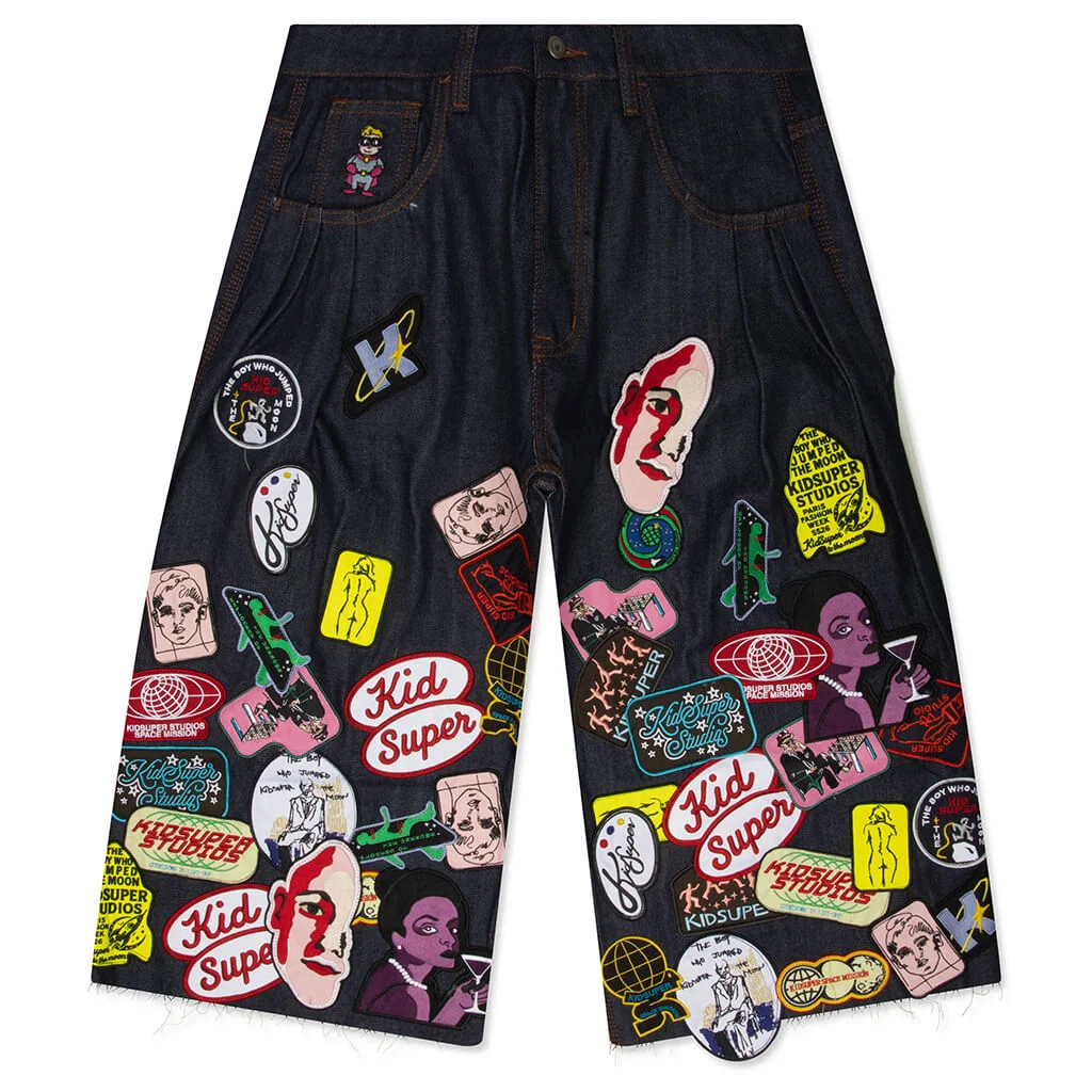 SUPER LONG PATCHES SHORTS - RAW DENIM - 1
