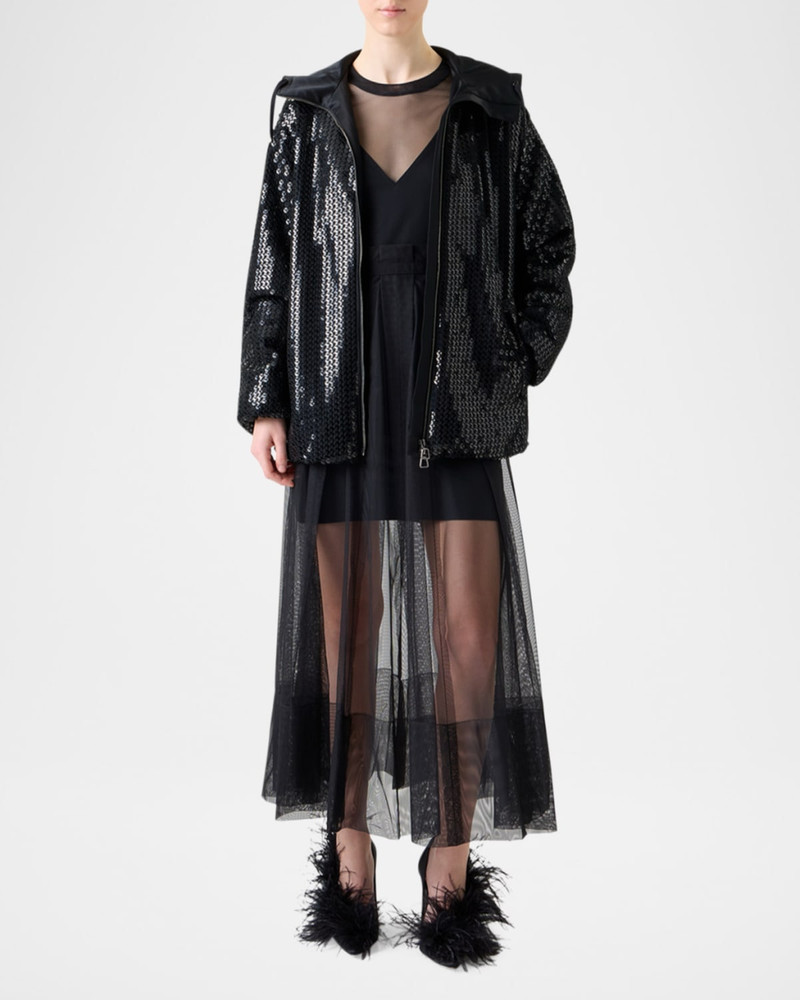 AKRIS Davis Sequined Chiffon Zip Parka Jacket outlook