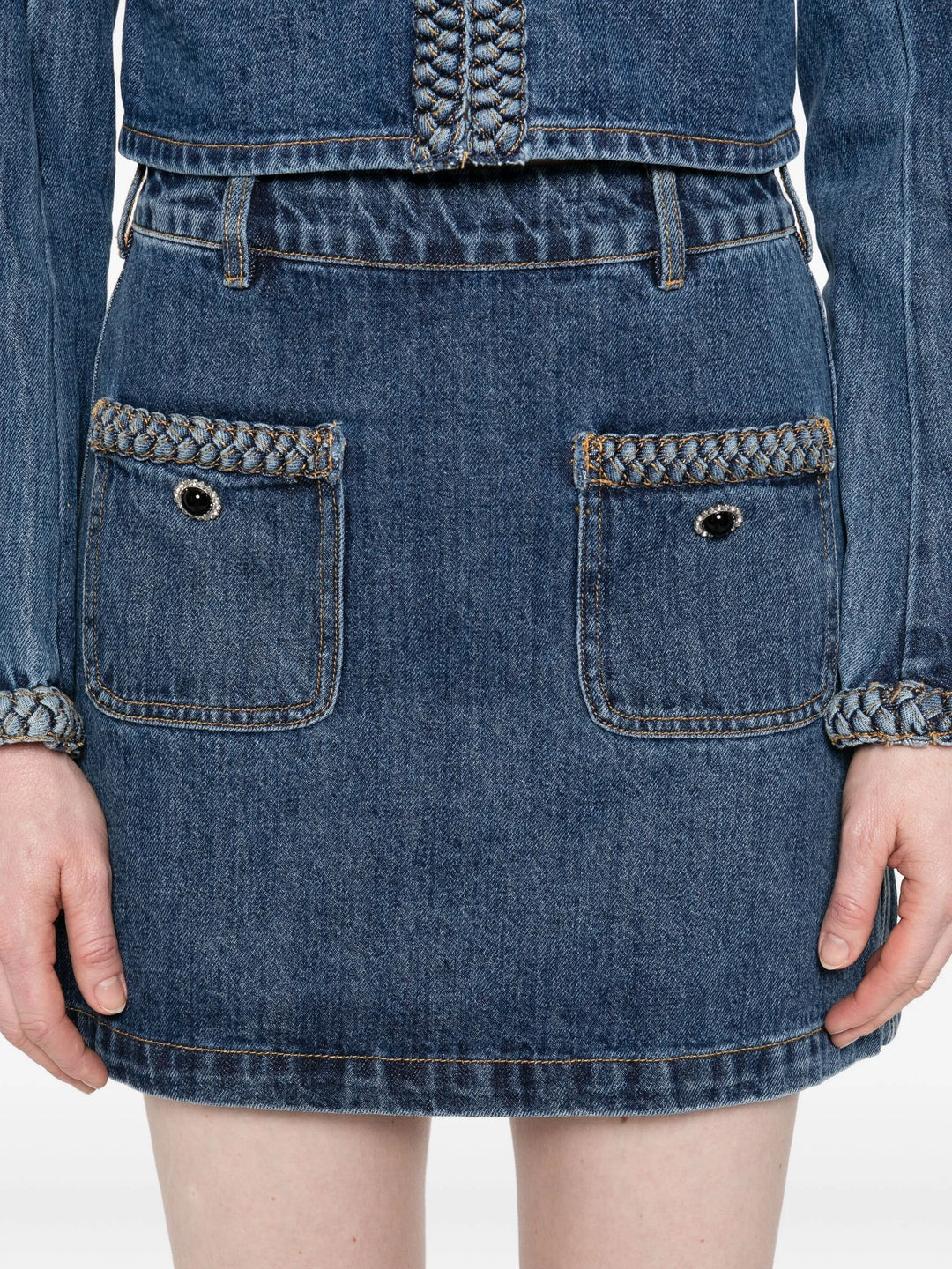 Denim Braided Mini Skirt - 5