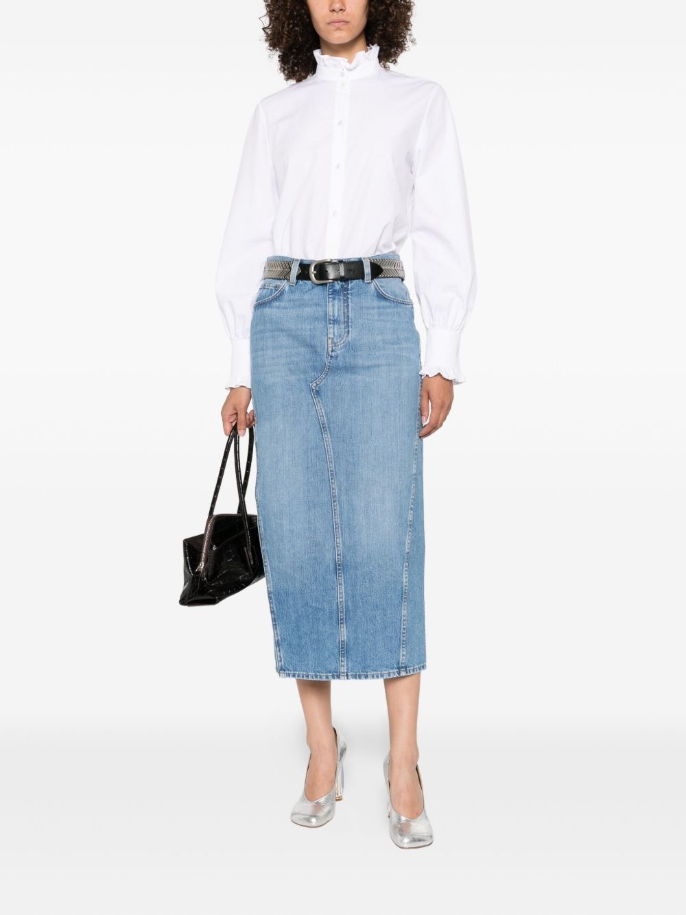 side-split denim mid-lenght straight skirt - 2