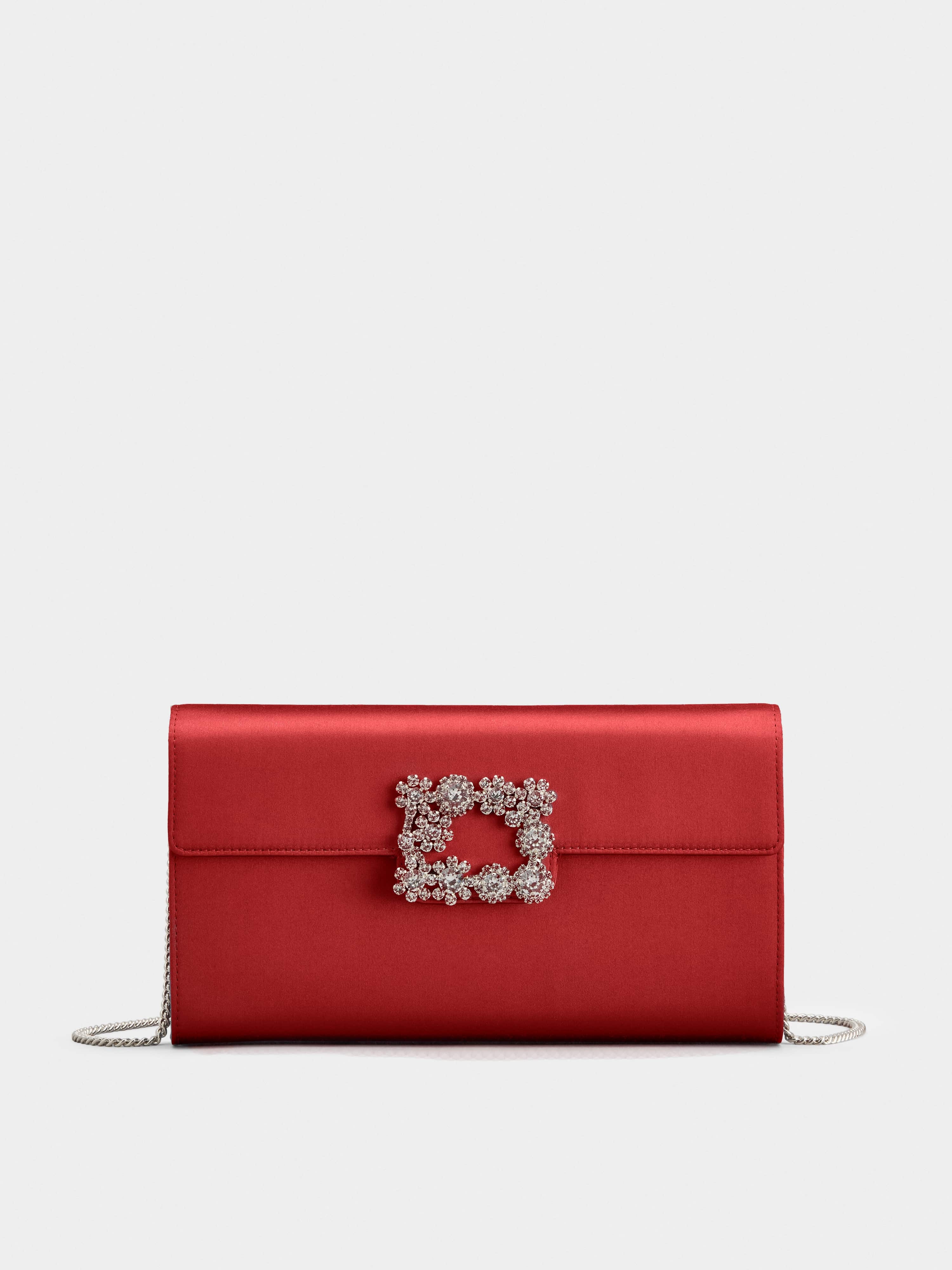 Flower Strass Buckle Clutch in Satin - 1