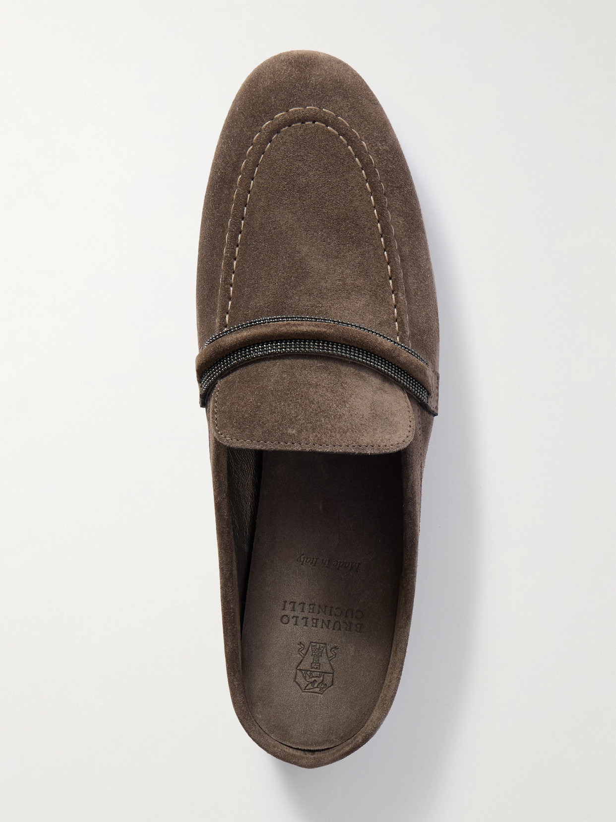 Bead-embellished Suede Slippers - 5