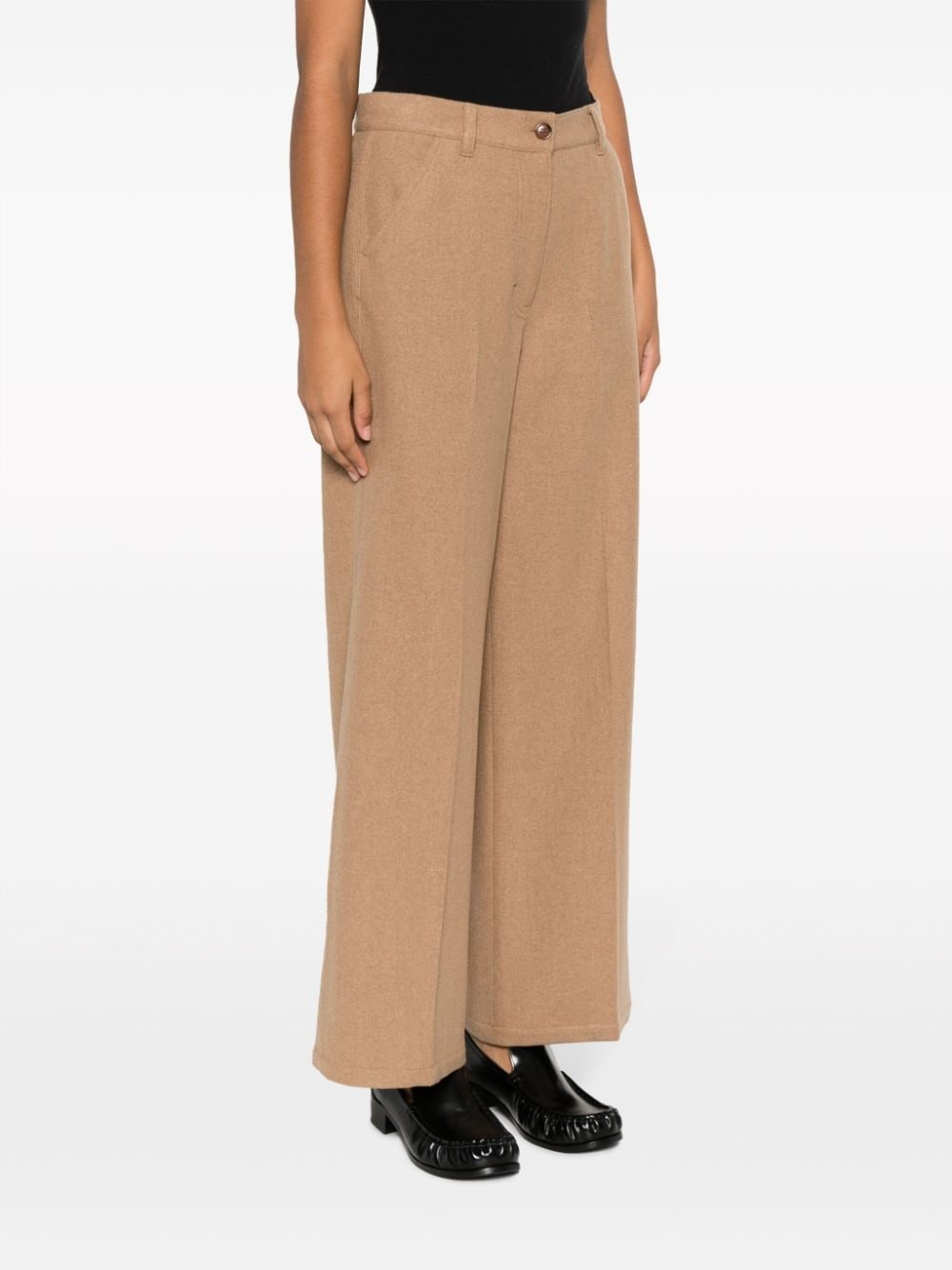 logo-tag felted wide-leg trousers - 3