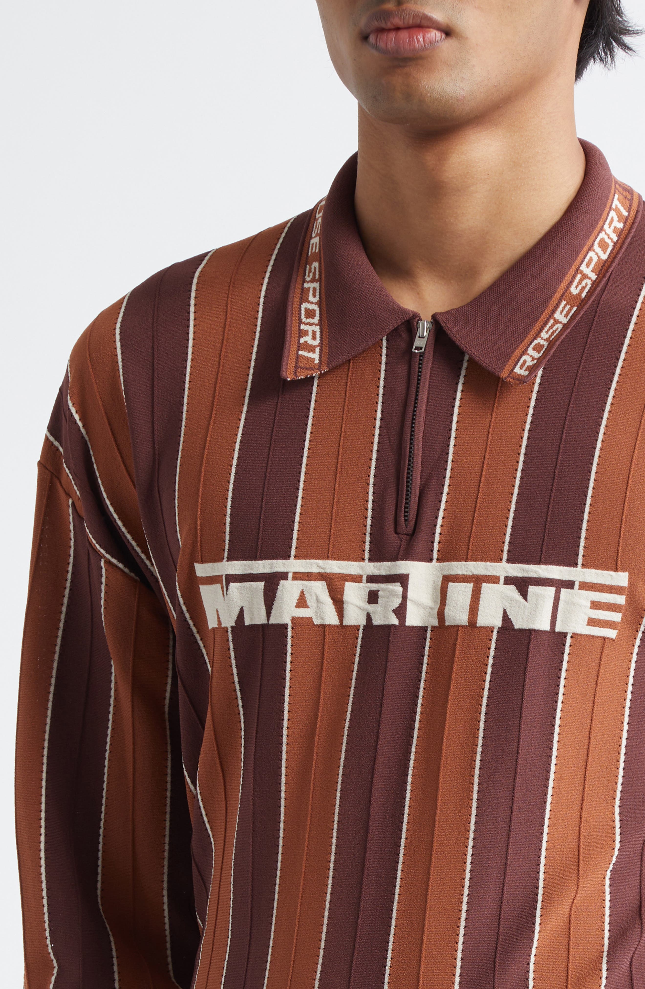 Martine Rose Logo Jacquard Stripe Long Sleeve Zip Polo in Brown at Nordstrom - 5