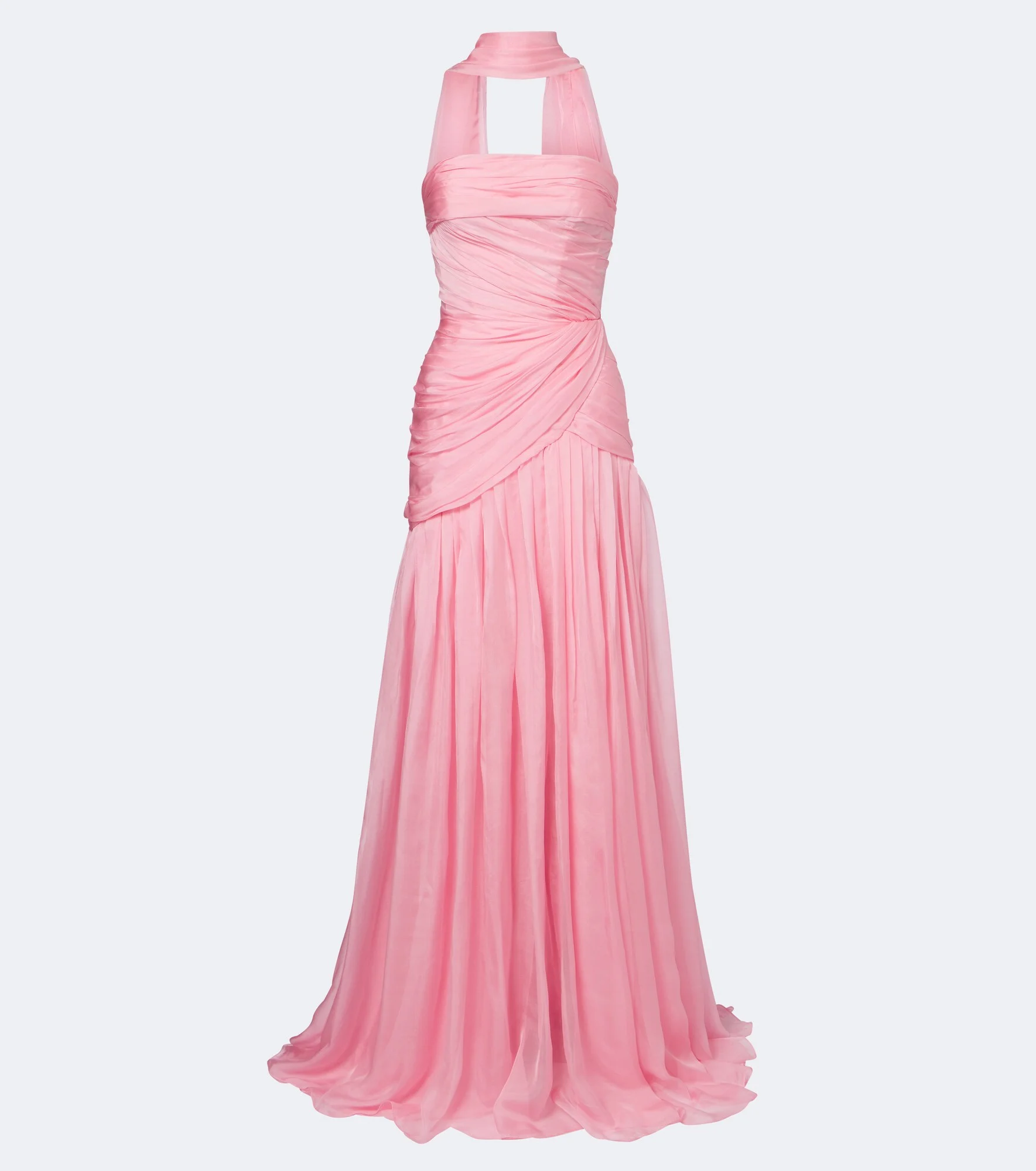 Scarf-detail draped silk bustier gown - 1