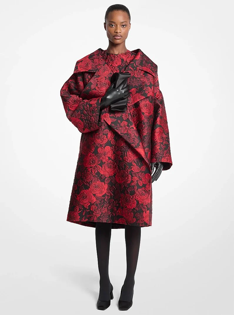 Rose Floral Jacquard Clutch Coat - 1