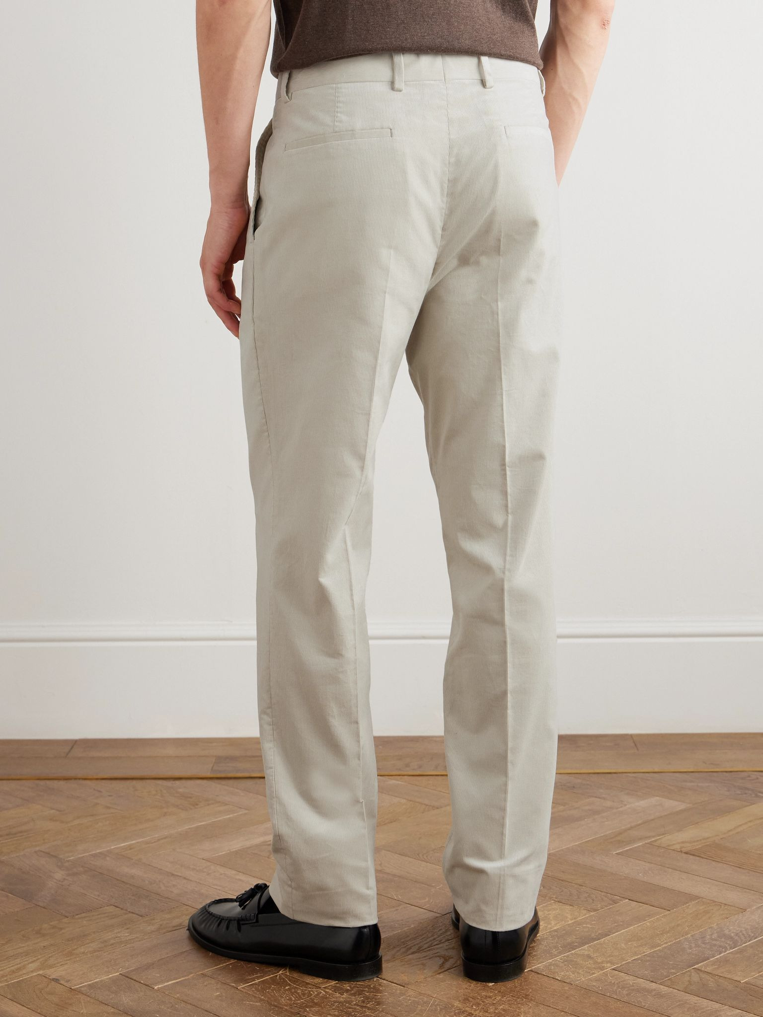 Straight-Leg Pleated Cotton-Corduroy Suit Trousers Cream - 4