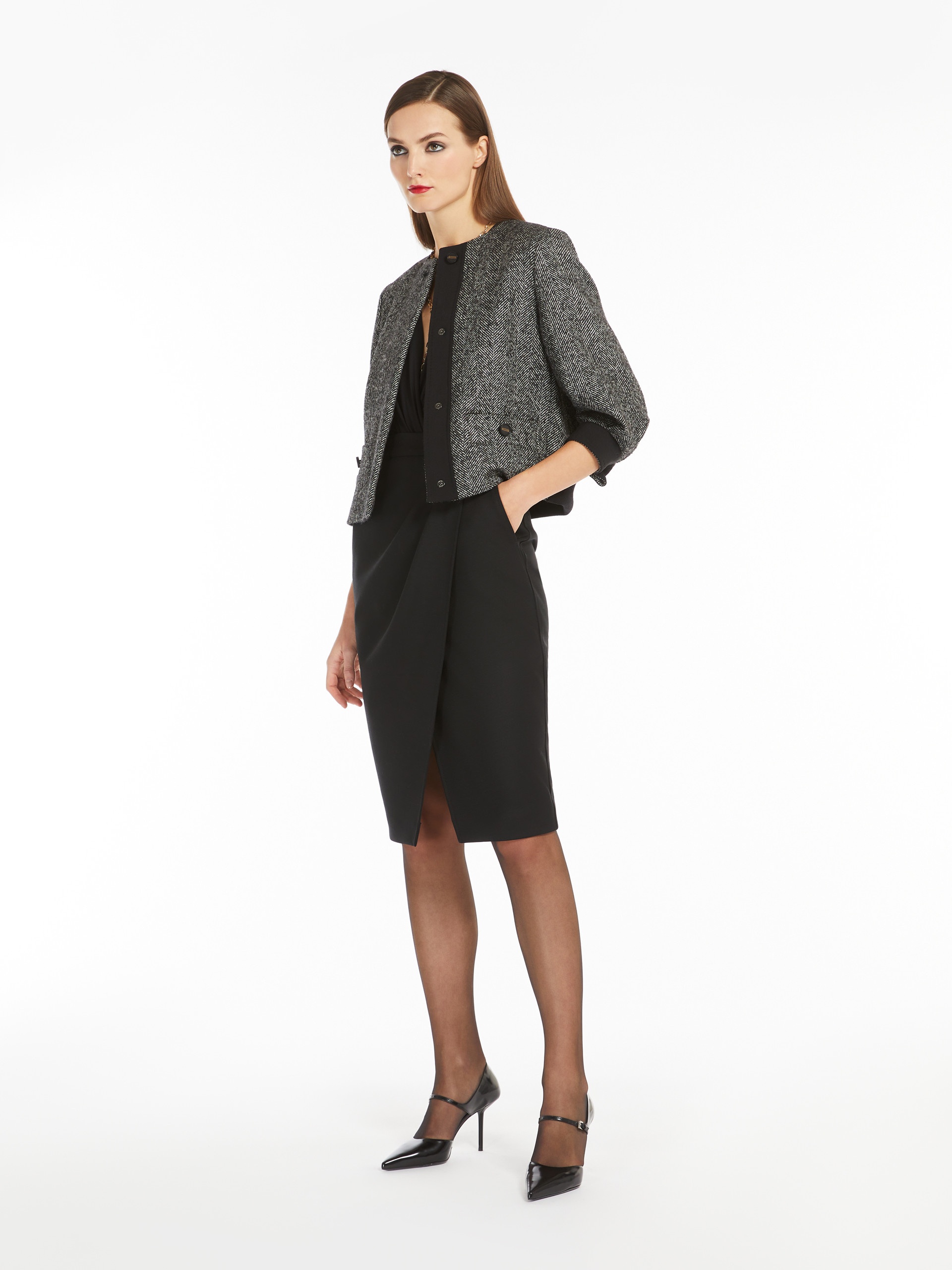 Max Mara GATTINI Cropped jacket in chevron wool | REVERSIBLE