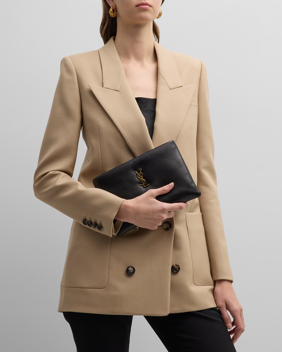 Calypso Small YSL Clutch Bag in Smooth Padded Leather - 3