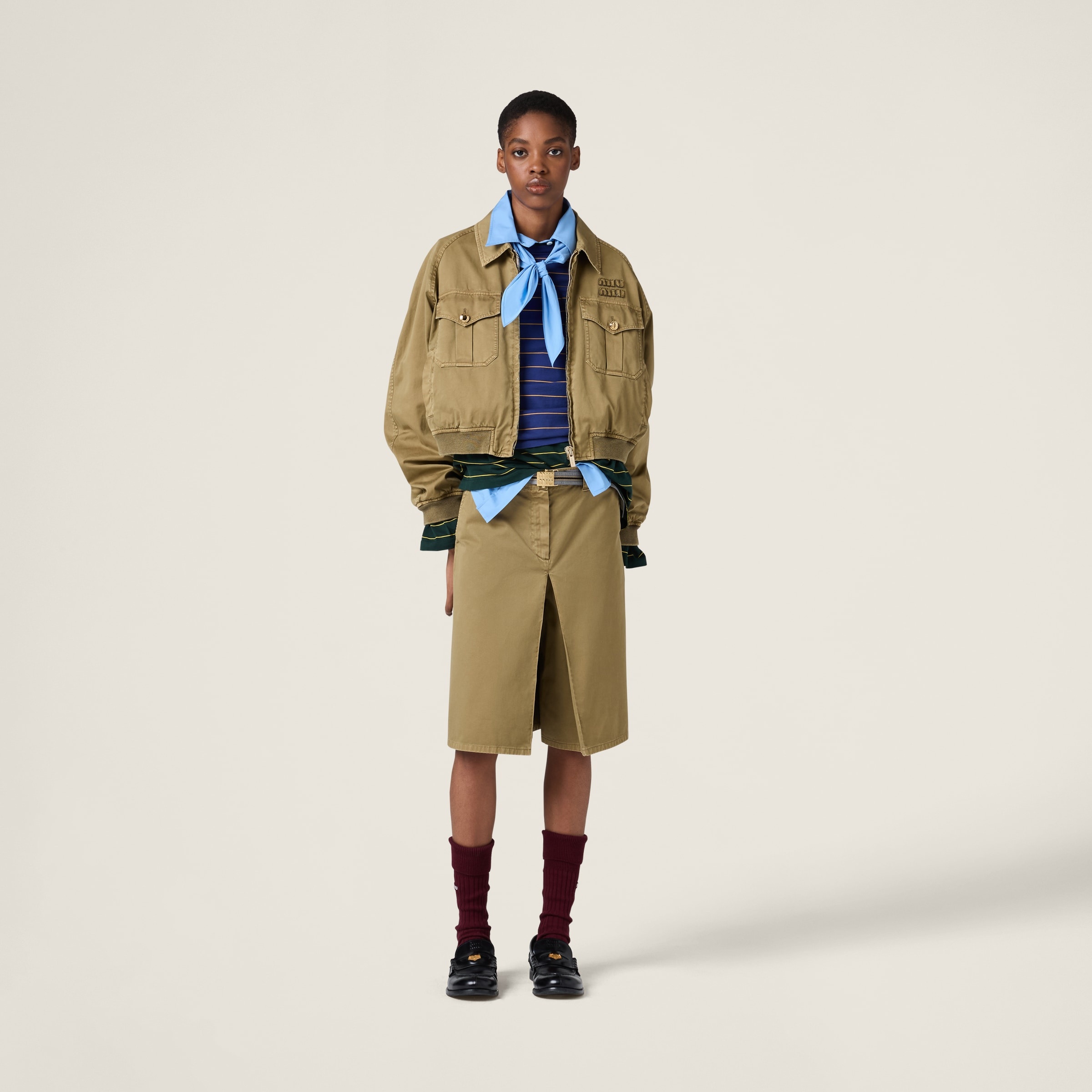ジャケット MiuMiu Garment-dyed cotton satin jacket Miu Miu Garment-dyed cotton satin bomber jacket | REVERSIBLE