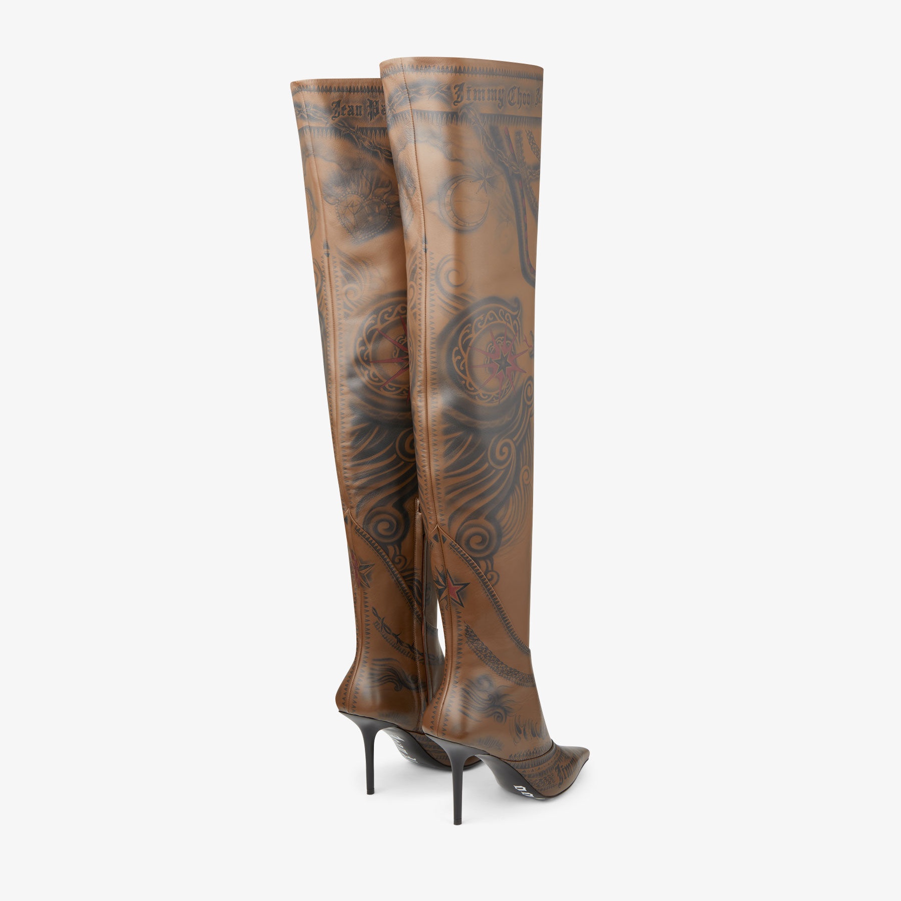 Jimmy Choo / Jean Paul Gaultier Over The Knee Boot 90
Clove Tattoo Printed Leather Over-The-Knee Boo - 5