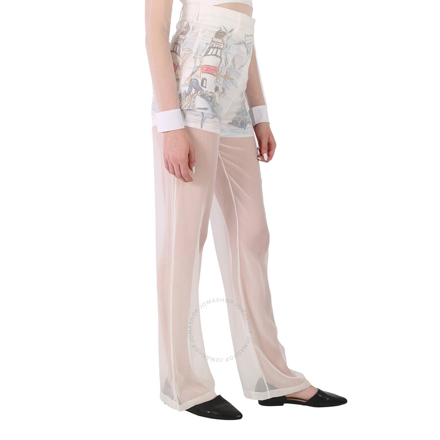 Burberry Ladies Chiffon Overlay Marine Sketch Print Silk Shorts - 4