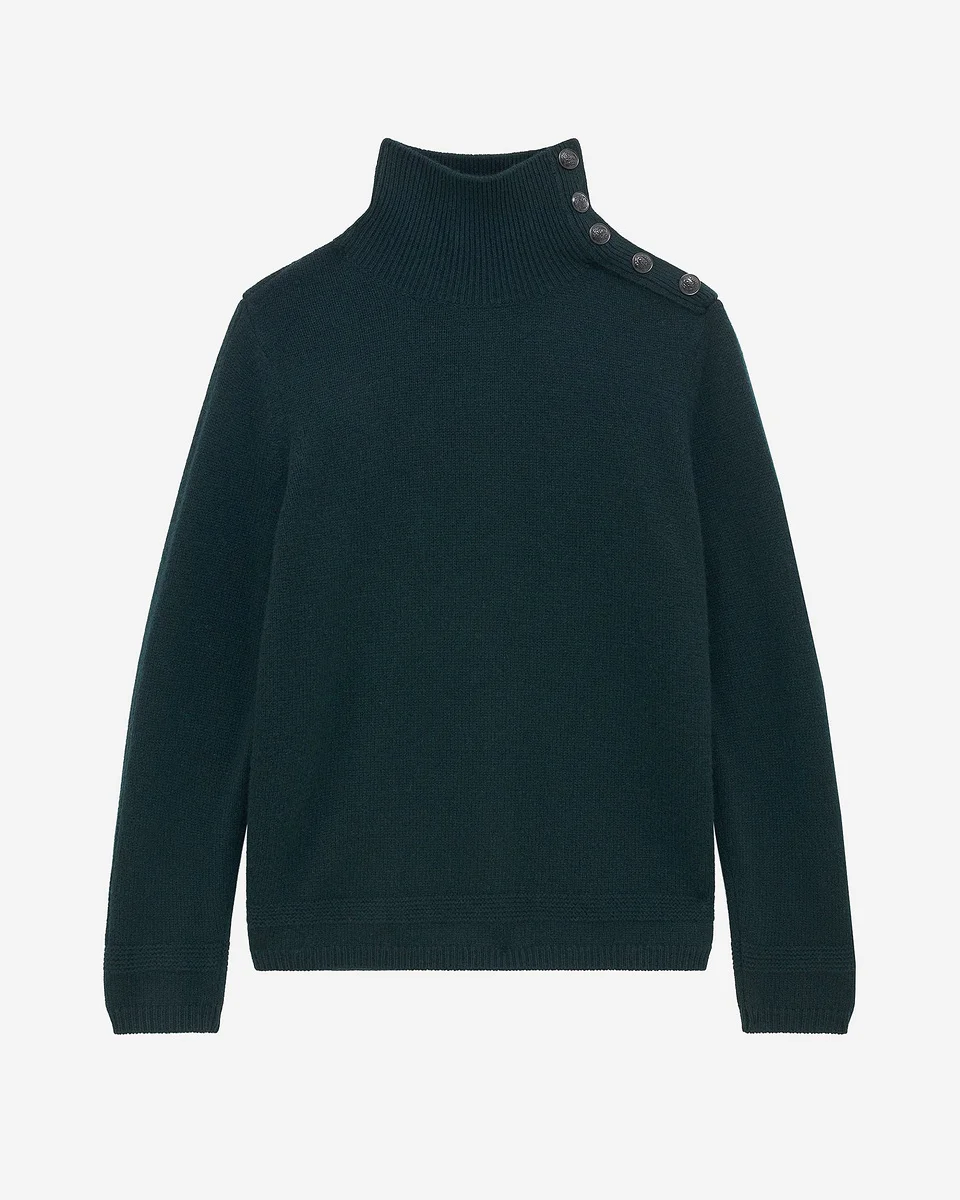 DARK GREEN WOOL STAND-UP COLLAR SWEATER - 1