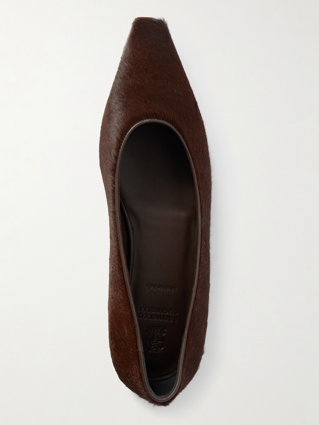 Leather-trimmed Calf Hair Point-toe Flats - 4