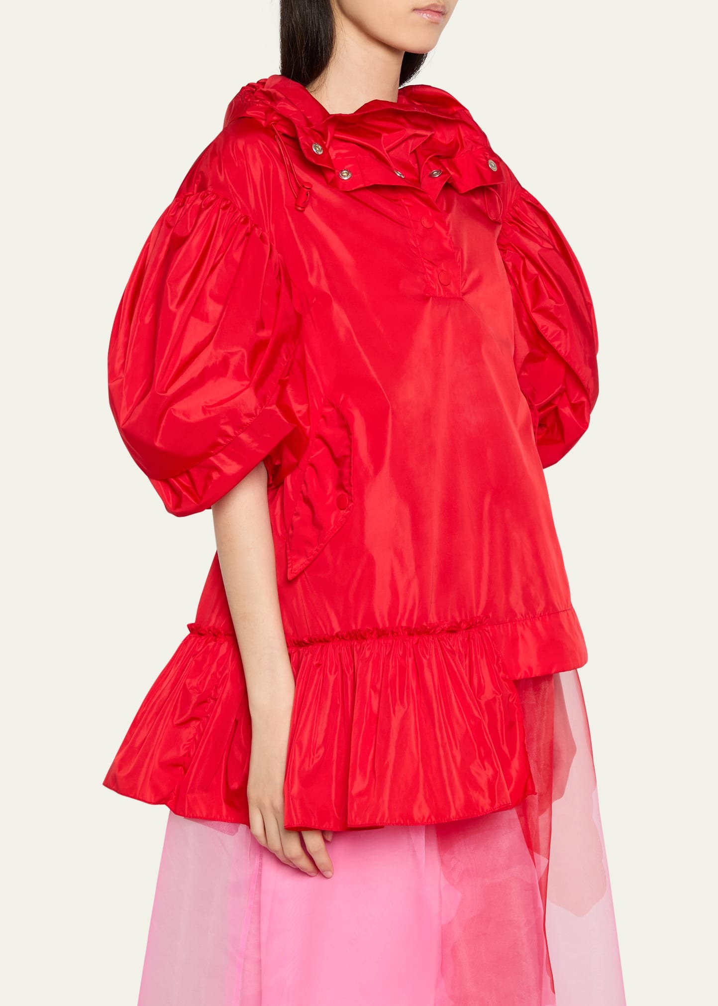 Hooded Ruffle Detail Petal Sleeve Asymmetric Jacket - 4