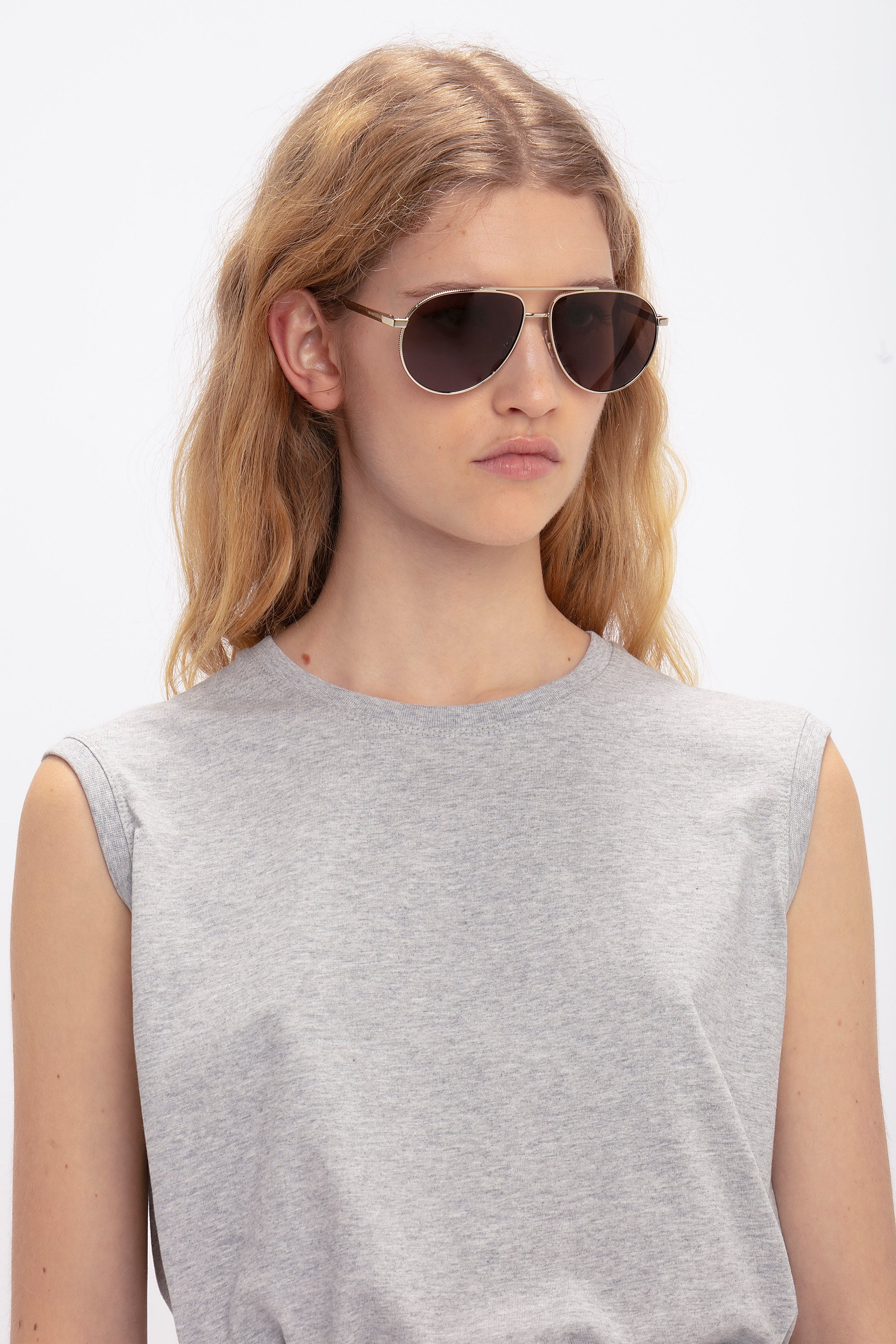 V Metal Pilot Sunglasses In Gold-Khaki - 7