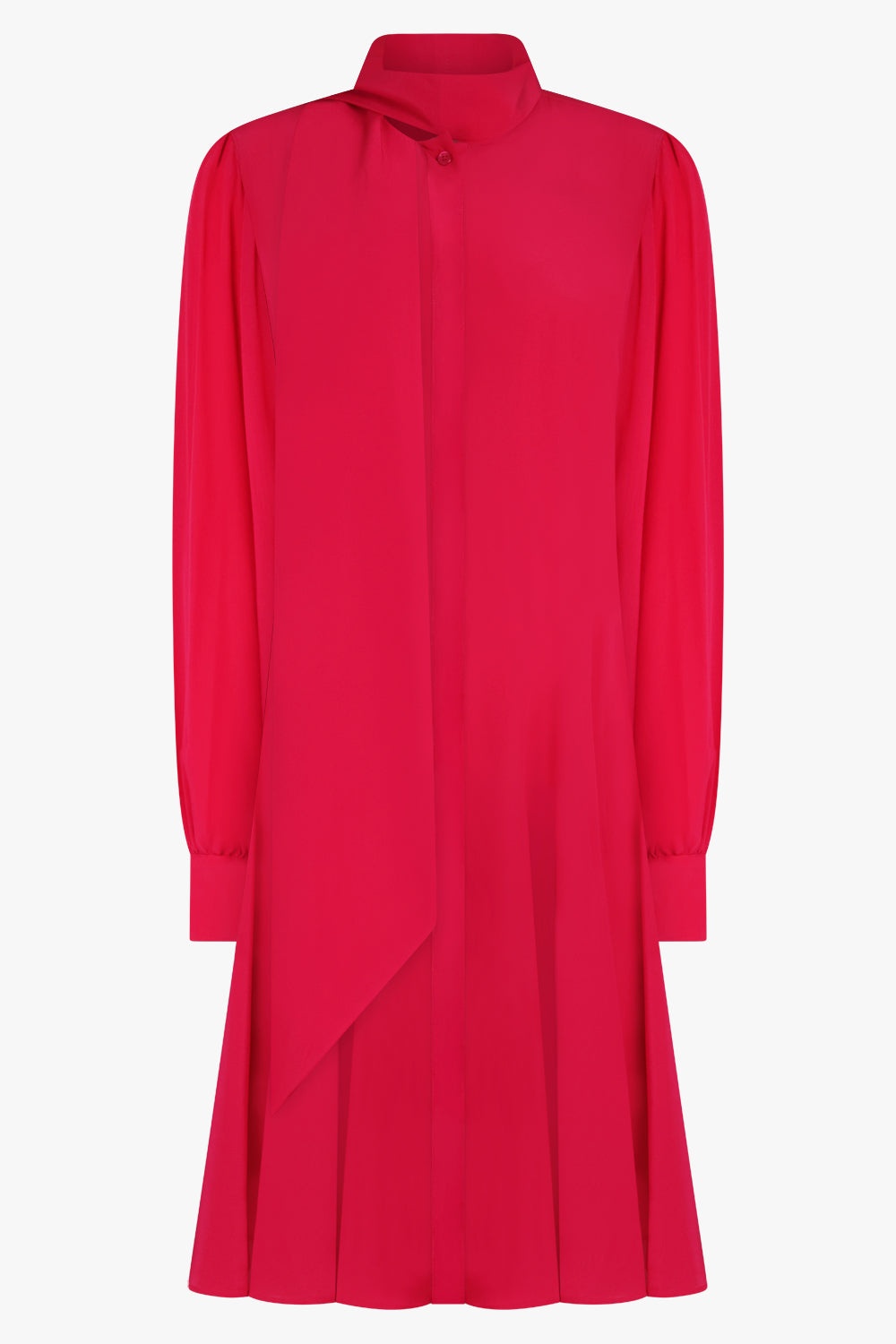 MIDI CREPE DE CHINE NECK TIE DRESS | FUSCHIA - 1