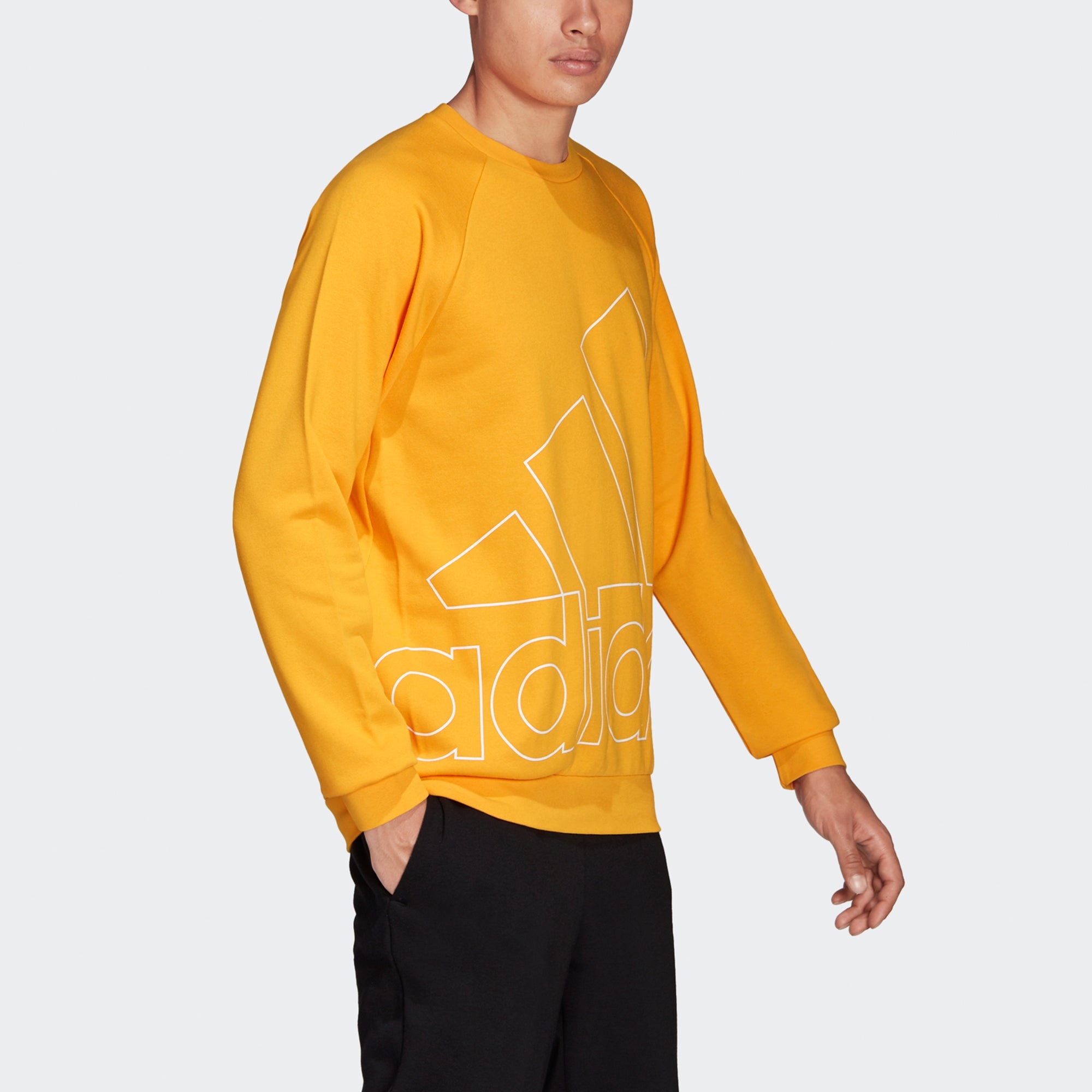 Men's adidas Big Lo Swt Ft Logo Printing Casual Sports Round Neck Yellow HB5088 - 4