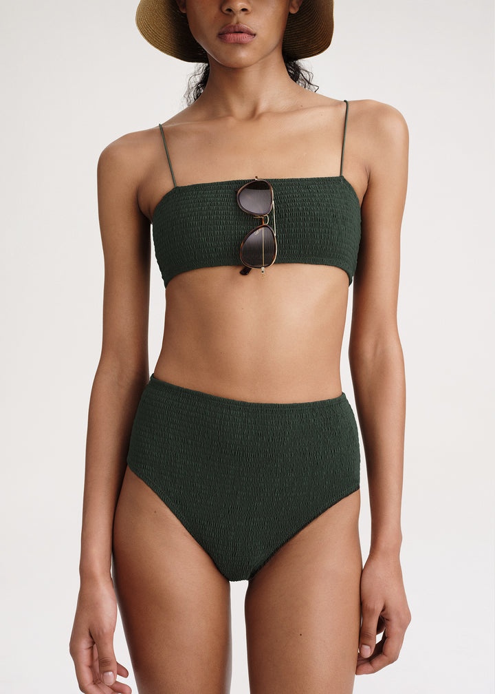 Smocked bikini bottoms dark green - 5