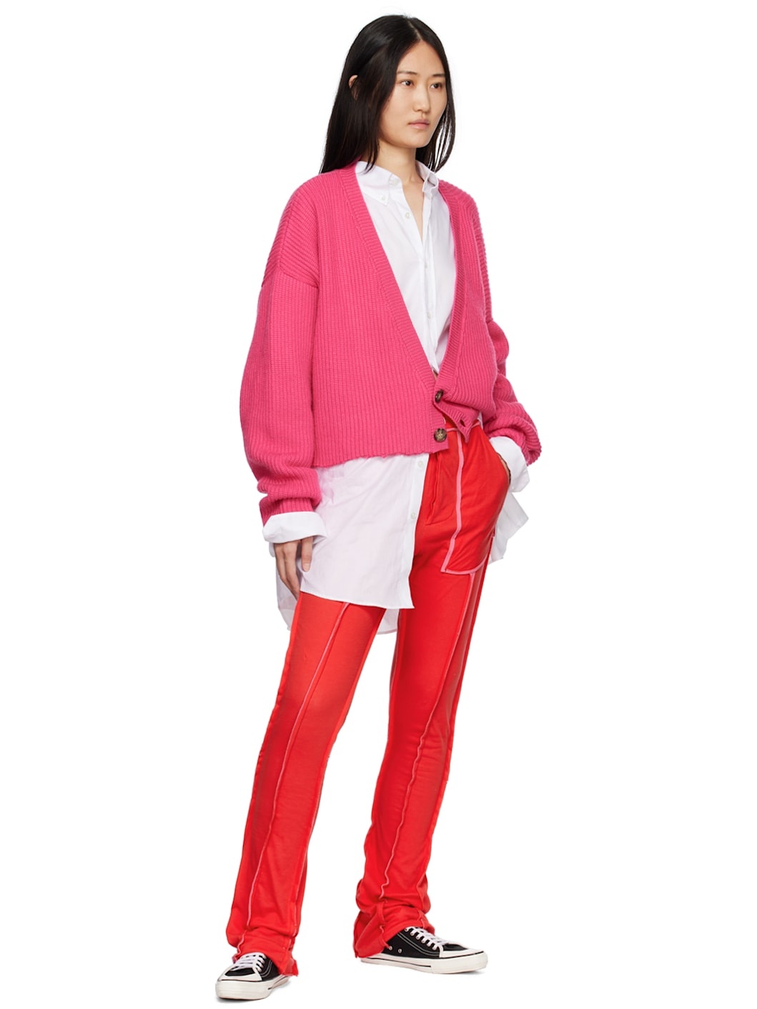 Red & Pink Raw Edge Lounge Pants - 4