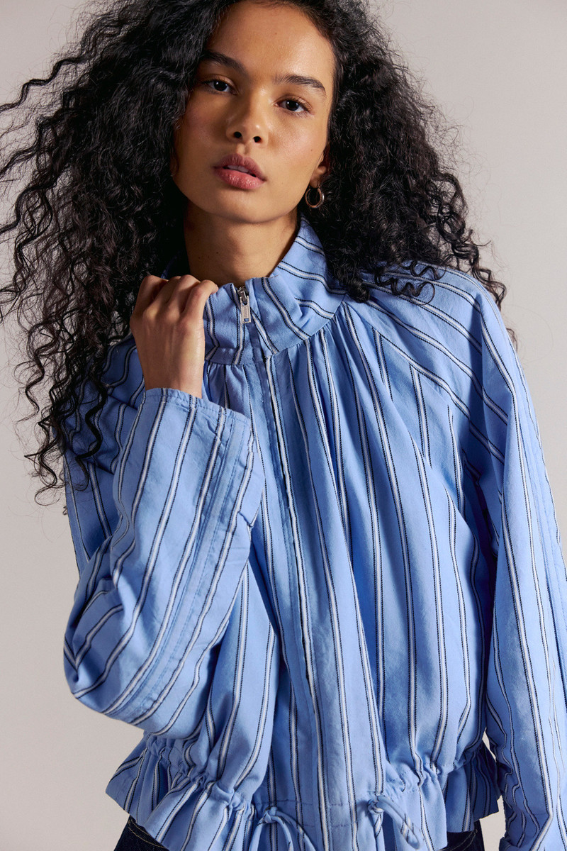 Devon Striped Balloon Funnel-Neck Jacket 1