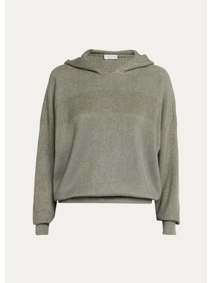 Sparkle Rib Knit Hooded Sweater - 1