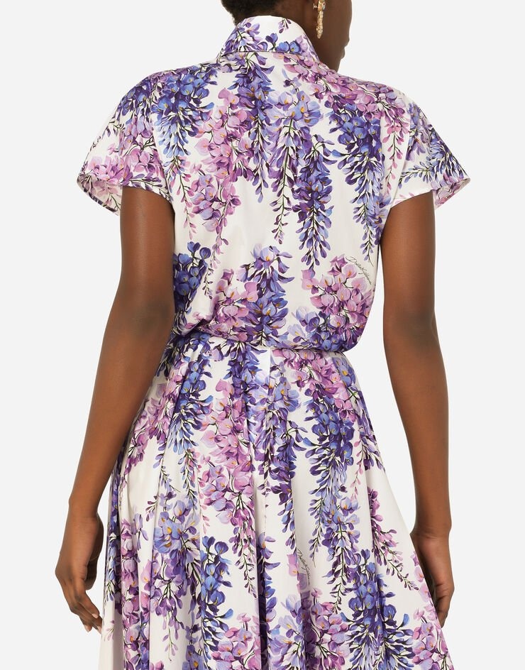 Wisteria-print poplin shirt with knot detail - 5