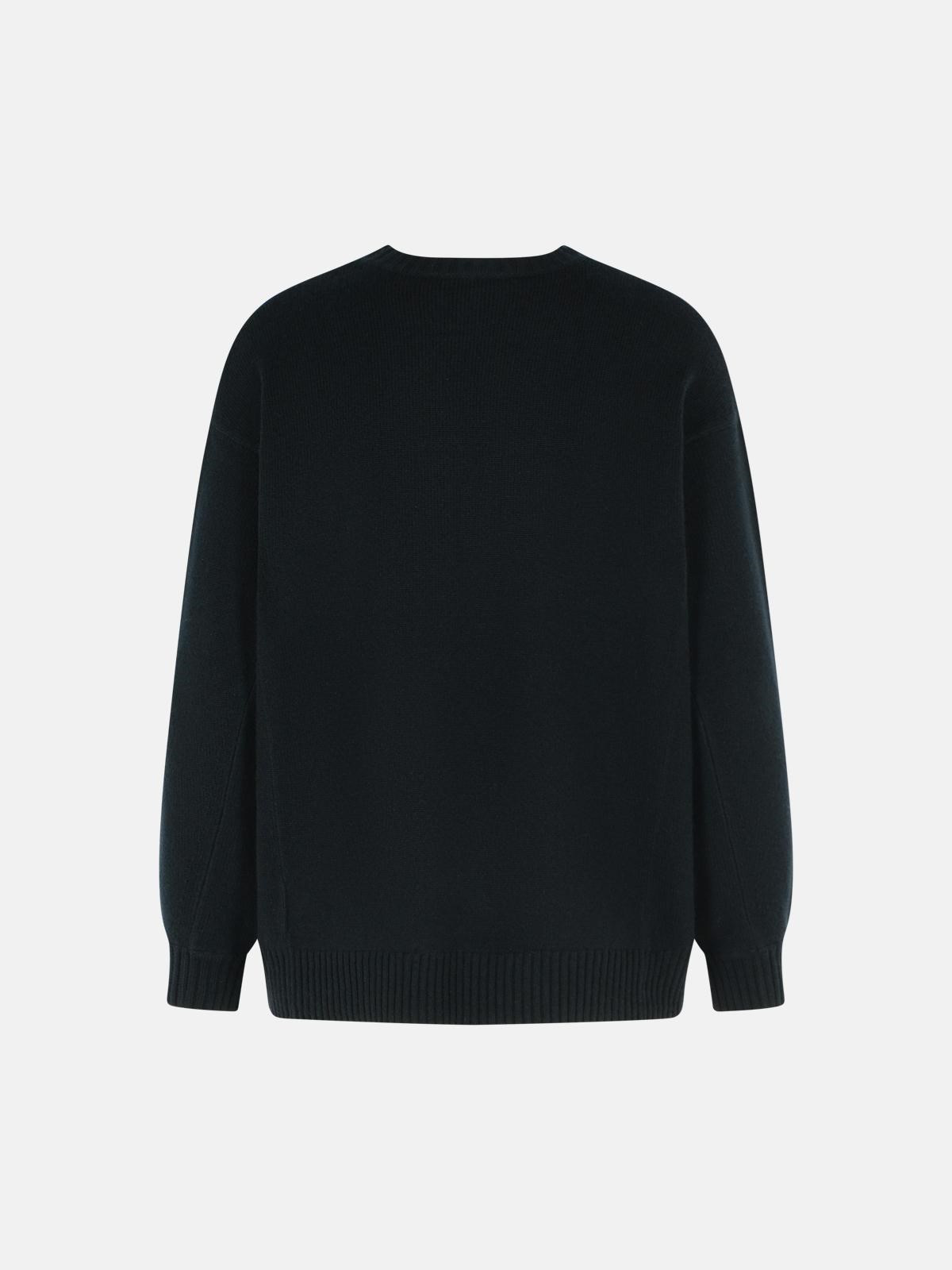 BLACK WOOL AND CASHMERE SWEATER - 3