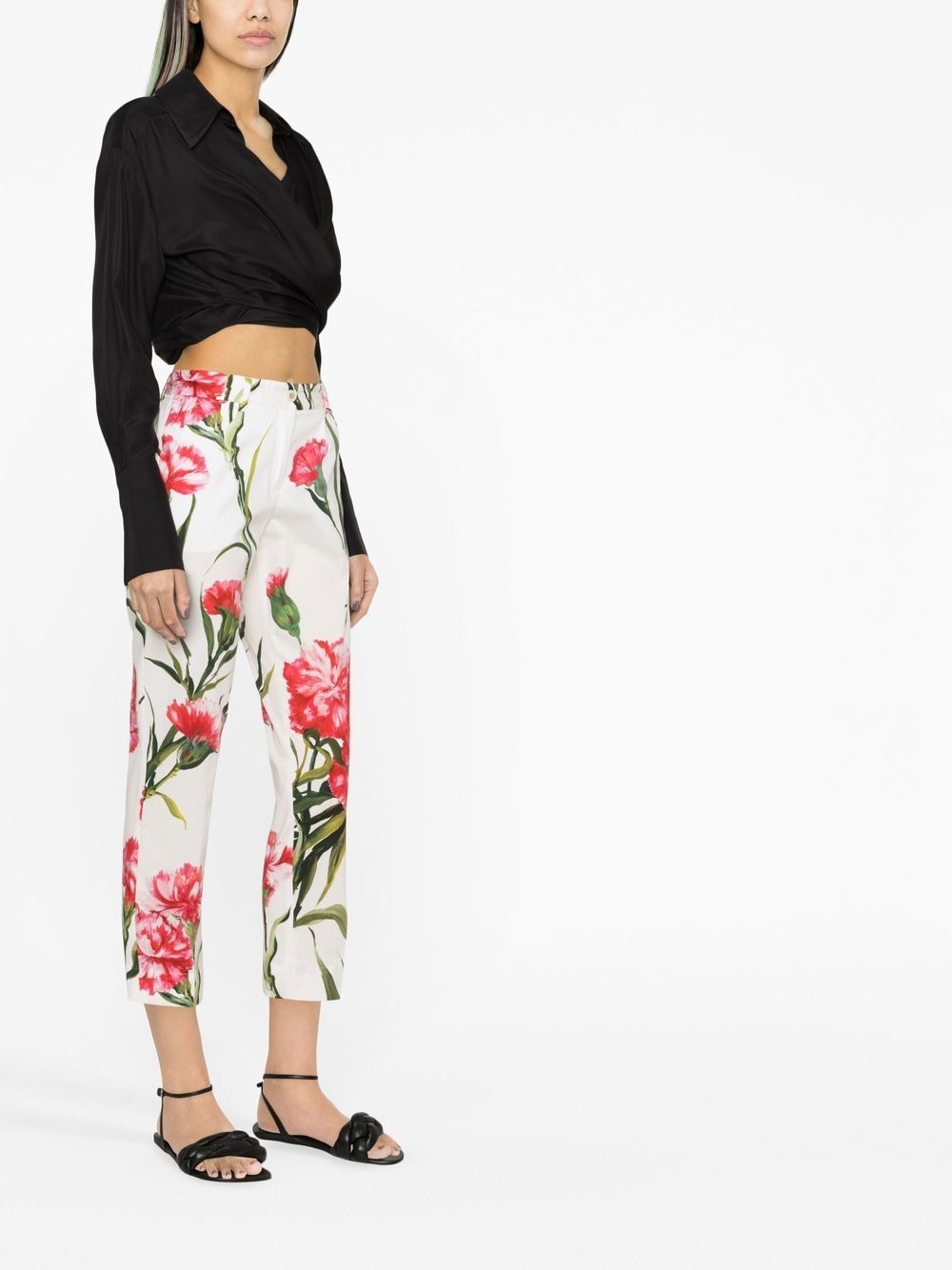 Carnation-print cropped trousers - 4