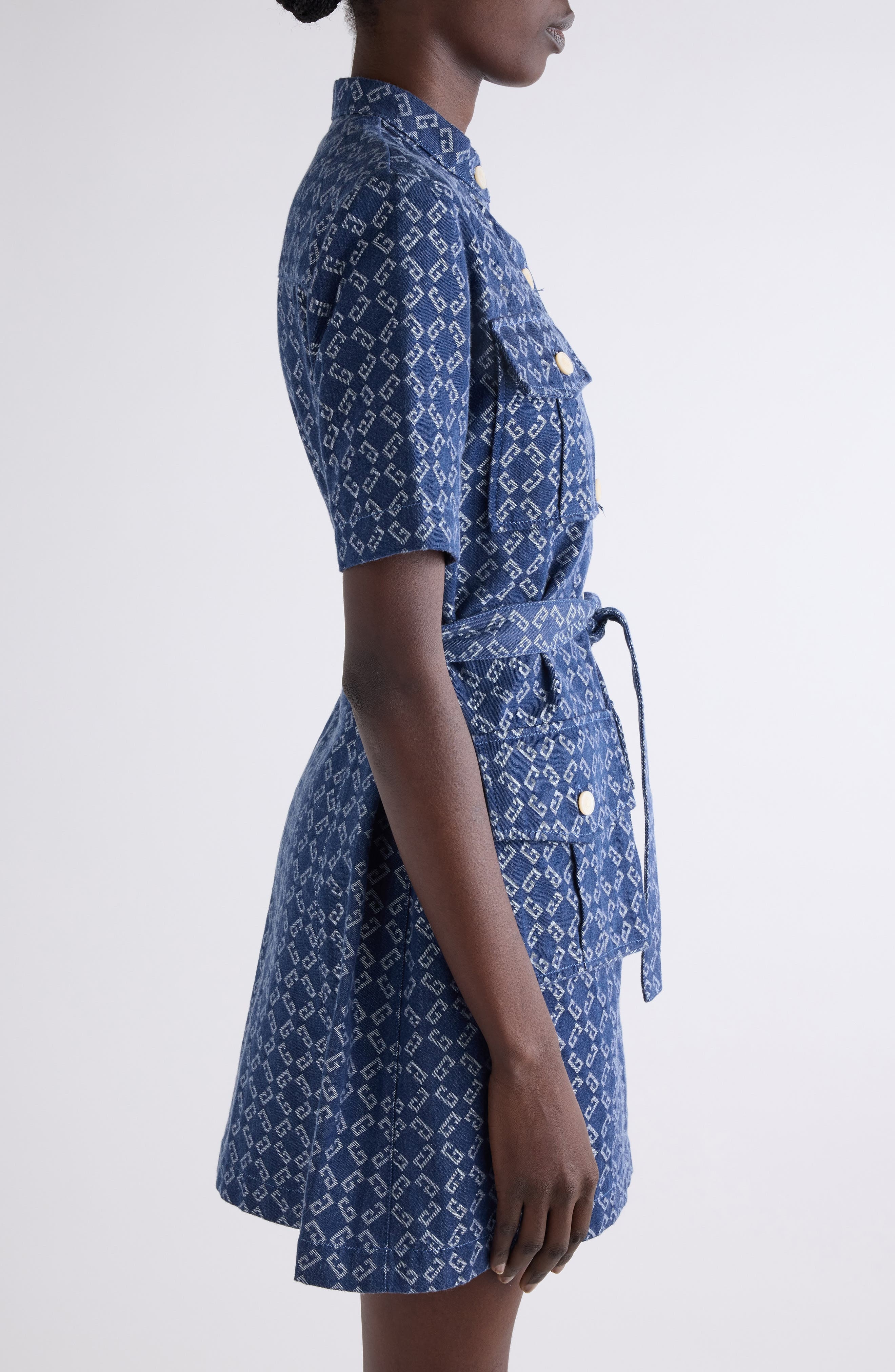 Givenchy Monogram 72 Jacquard Denim Mini Shirtdress in Denim Blue at Nordstrom - 3