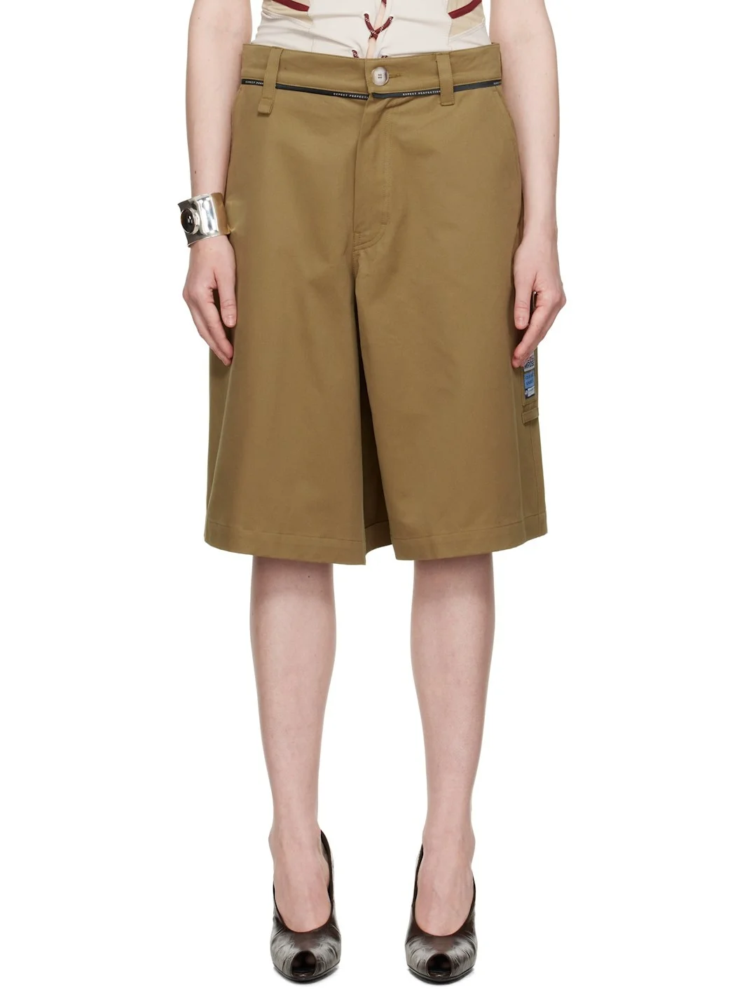 Khaki Twisted Skate Shorts - 1