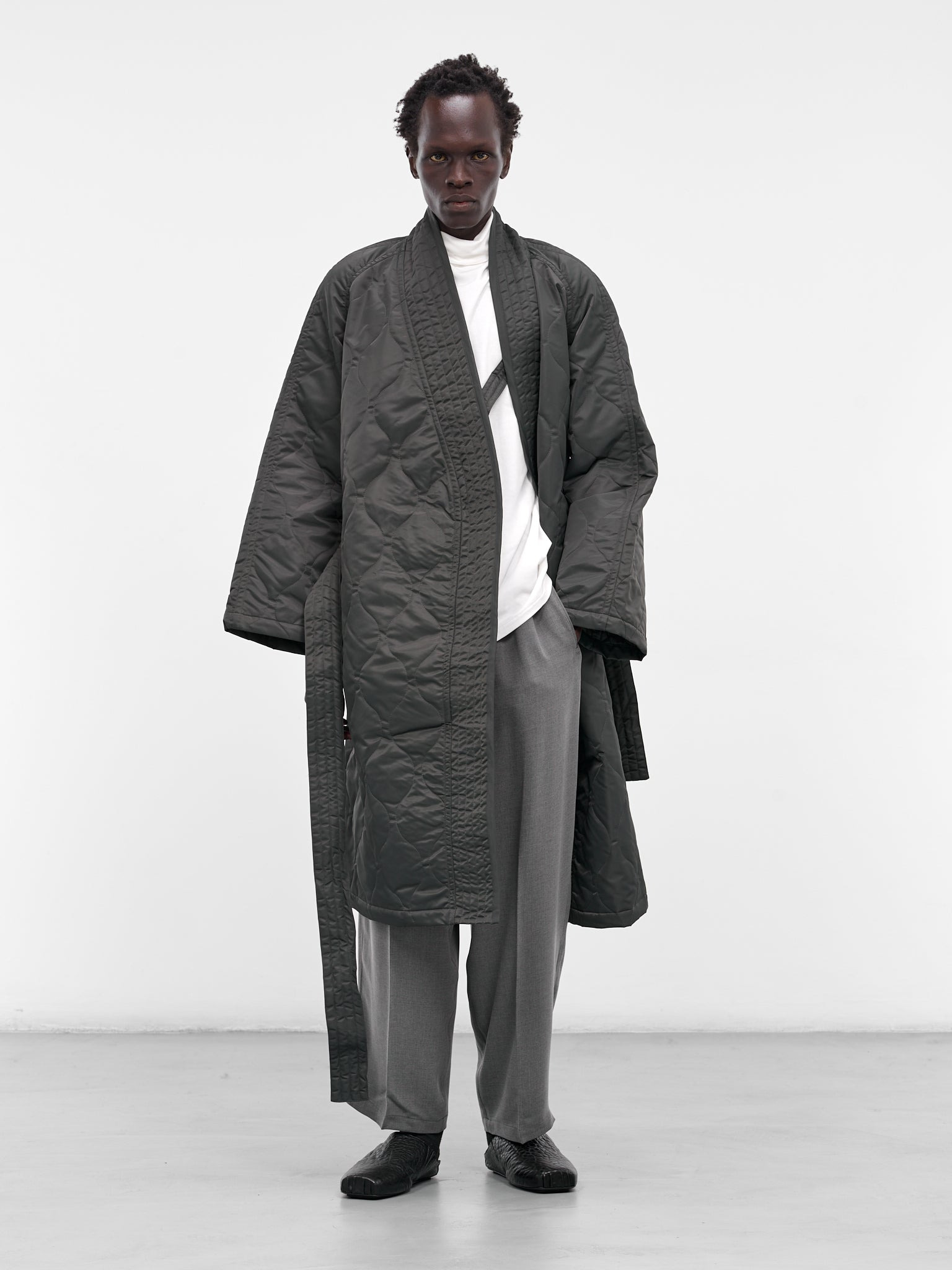 Gray Quilted Nylon Kimono Coat - 6