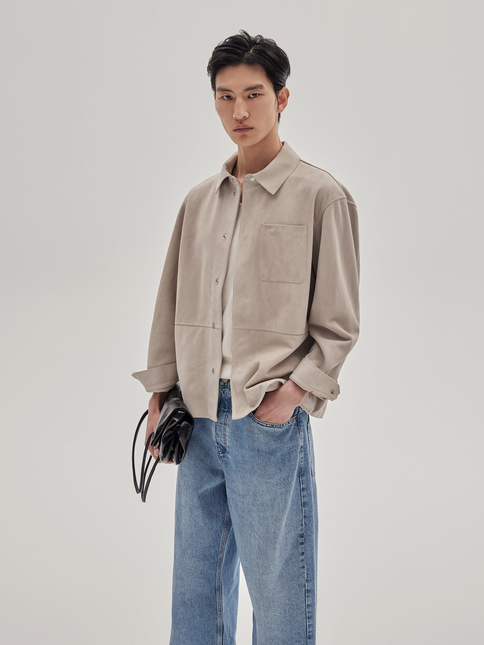 Suede Overshirt in Stone Beige - 2
