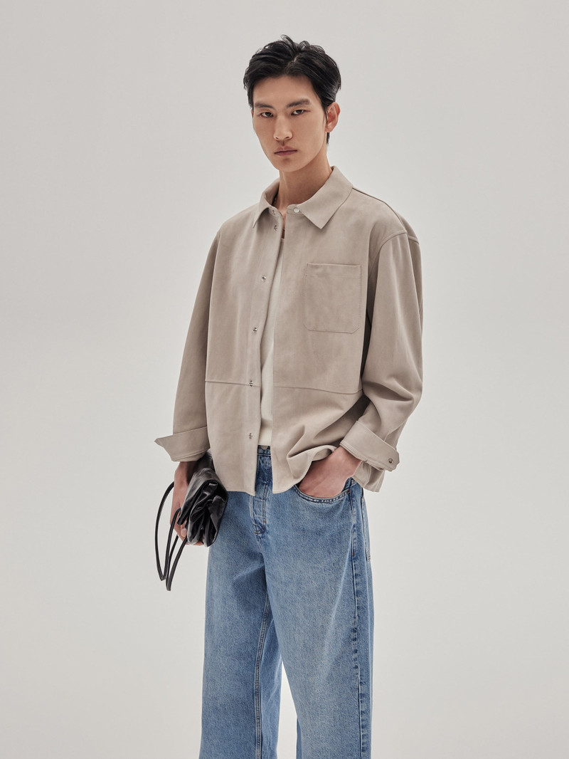 FRAME Suede Overshirt in Stone Beige outlook