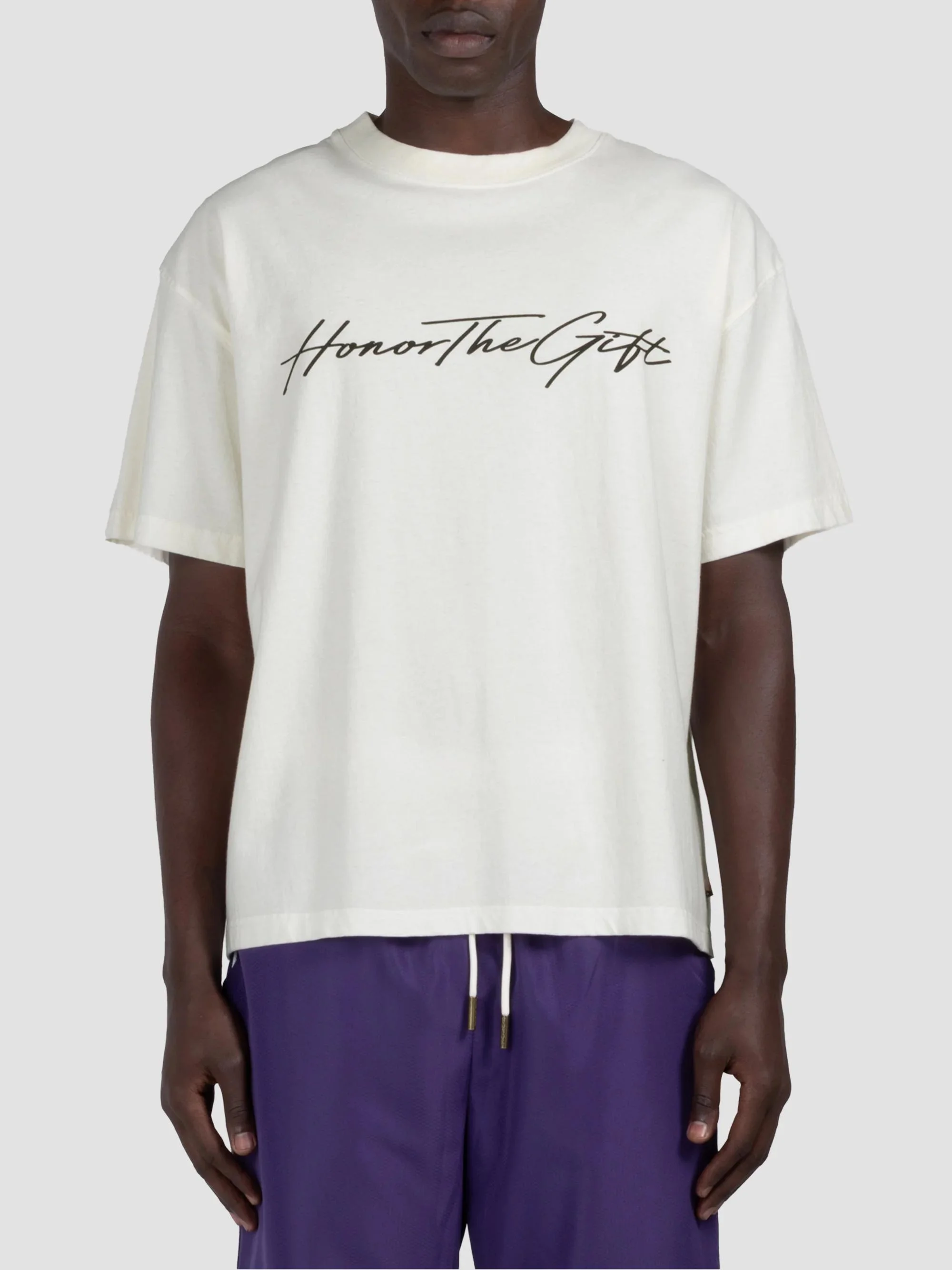 Men's Script Cotton Crewneck T-Shirt - Bone - 1