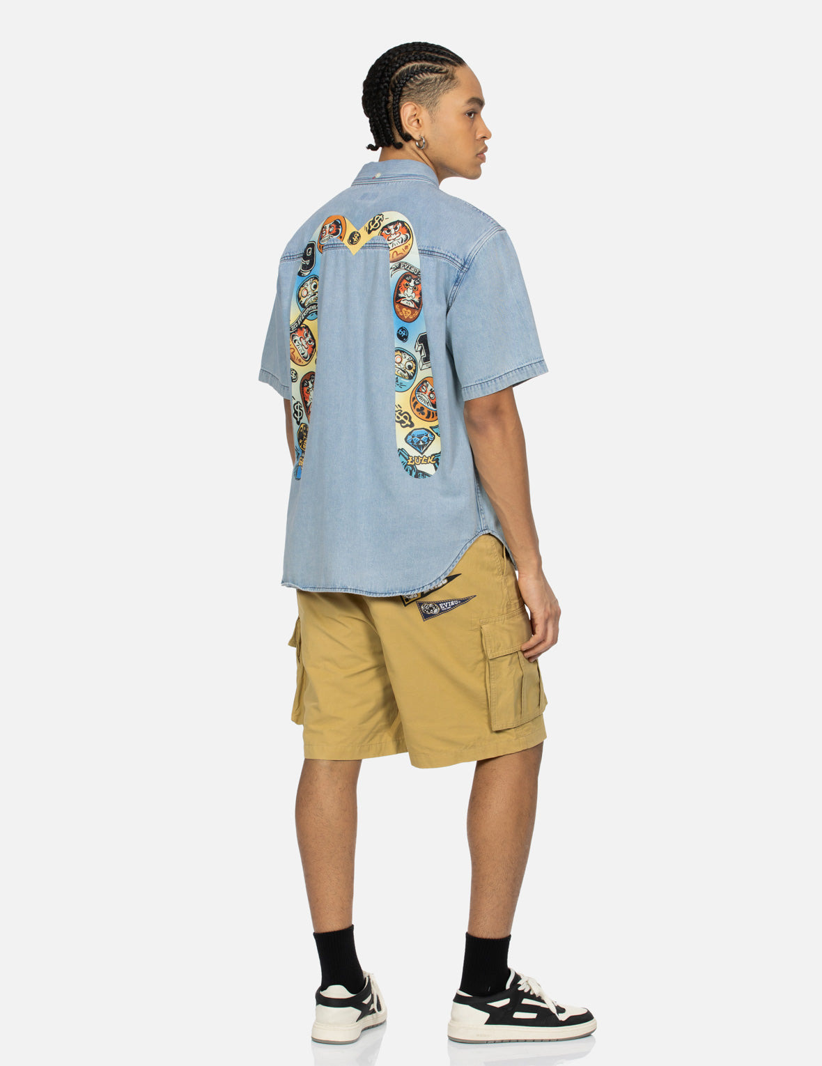GAMING DARUMA DAICOCK PRINT RELAX FIT SHORT-SLEEVE DENIM SHIRT - 3