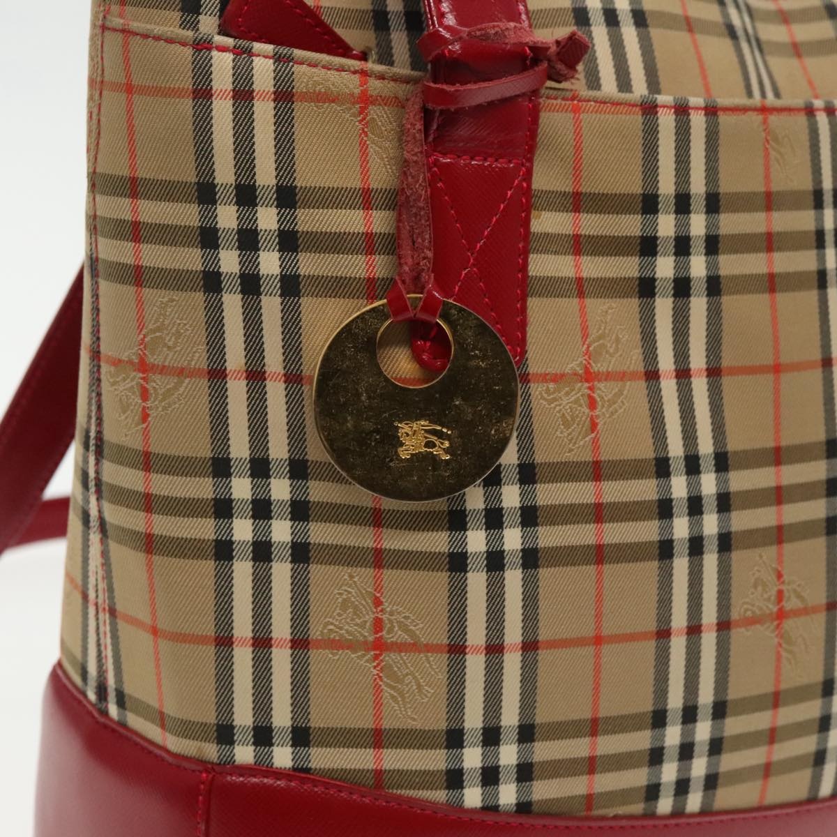 Burberry Nova Check Tote Bag Canvas Red Beige - 10