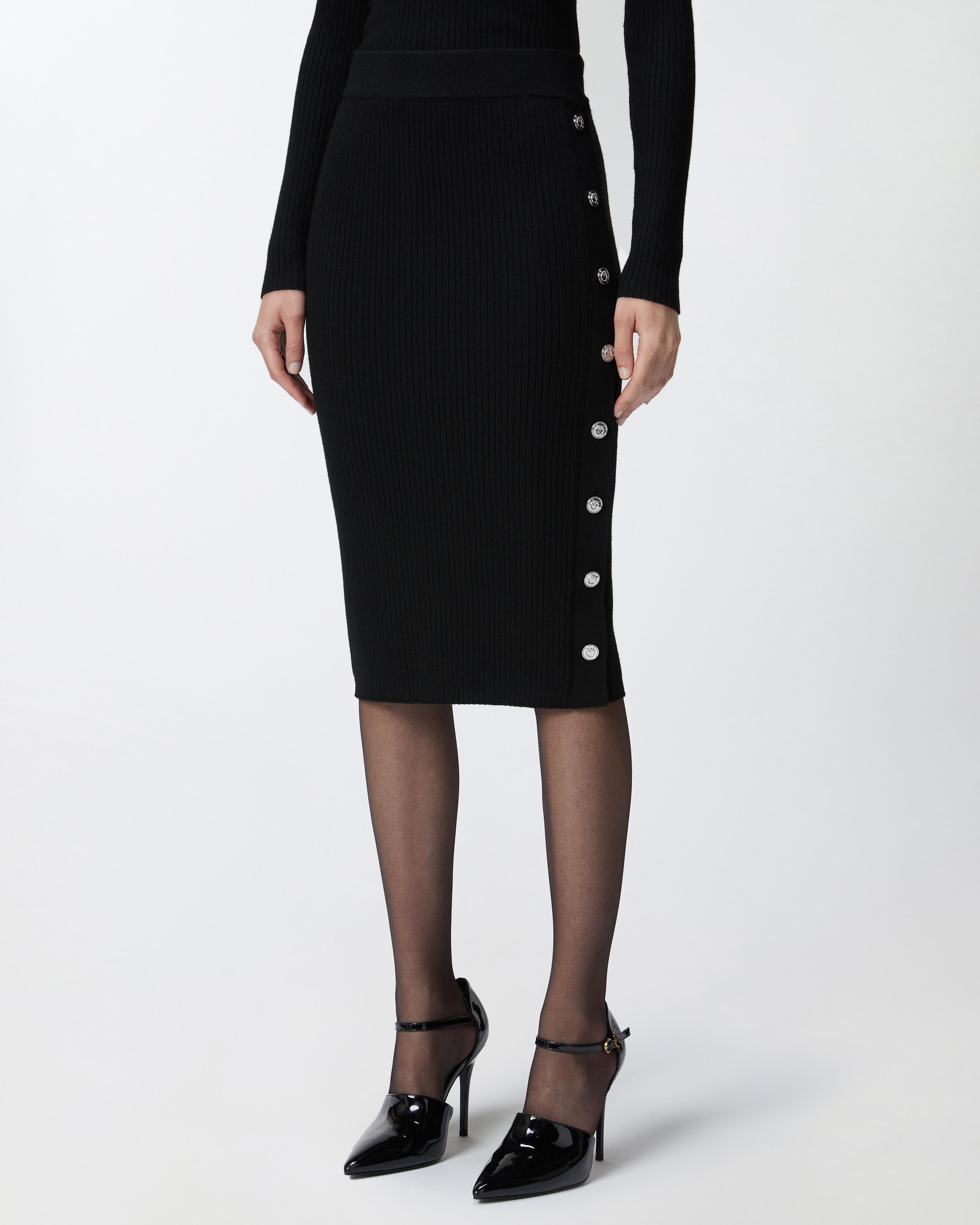 RIBBED CALF-LENGTH SKIRT WITH BUTTONS - 3