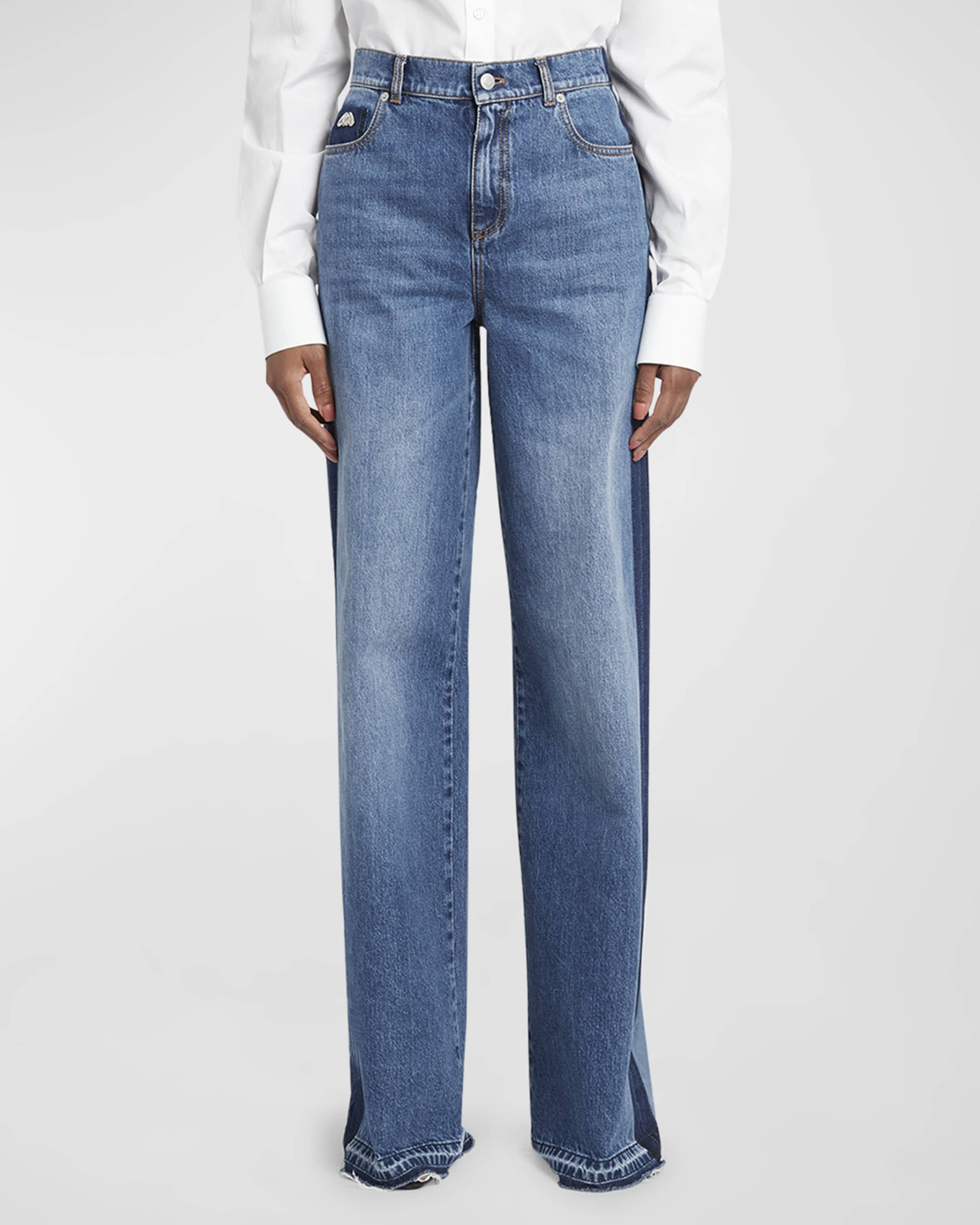 Alexander McQueen Contrast Wide-Leg Denim Jeans