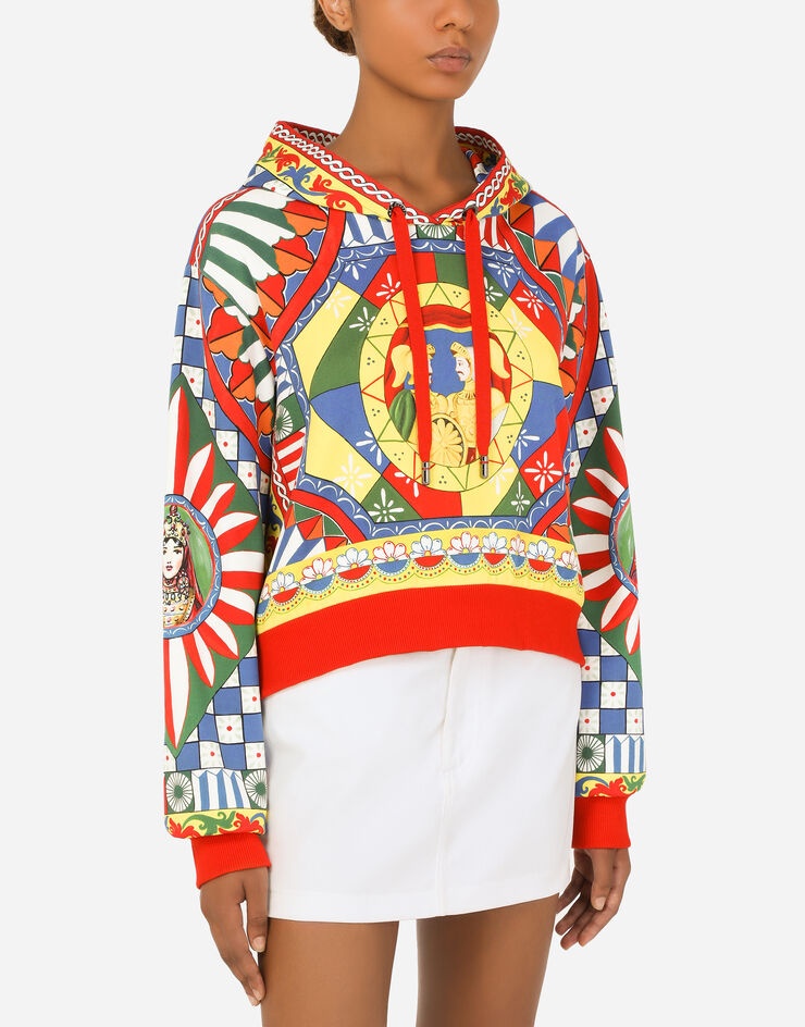 Cropped jersey hoodie with Carretto print - 4