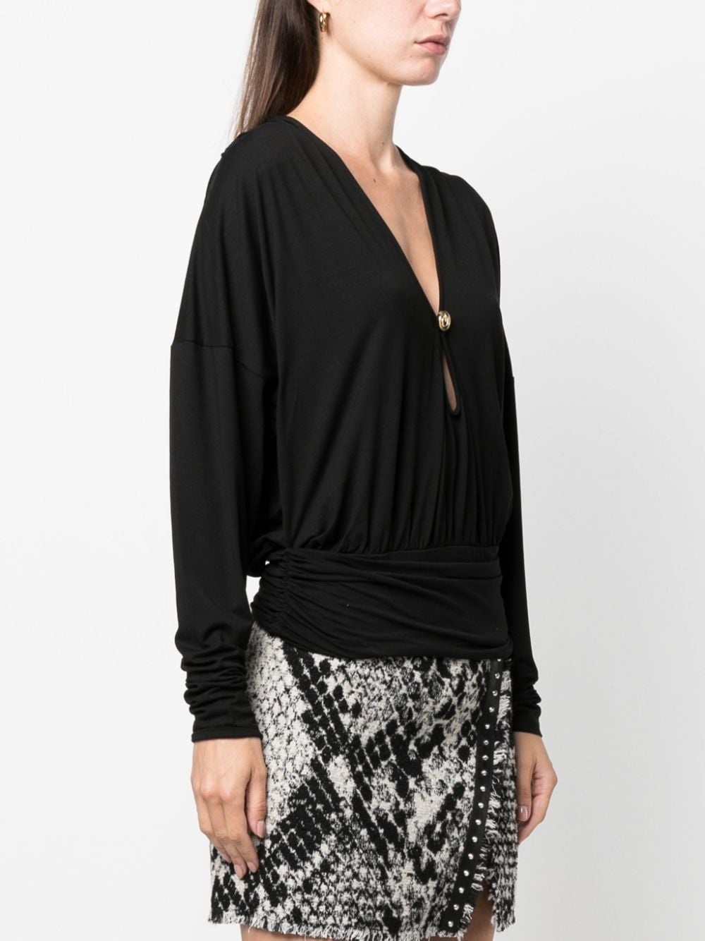 draped cut-out V-neck top - 3