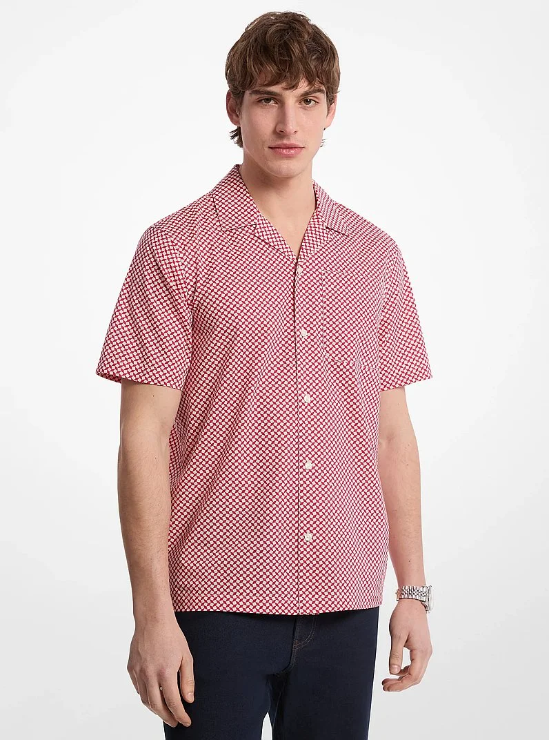 Geometric Print Stretch Cotton Camp Shirt - 1