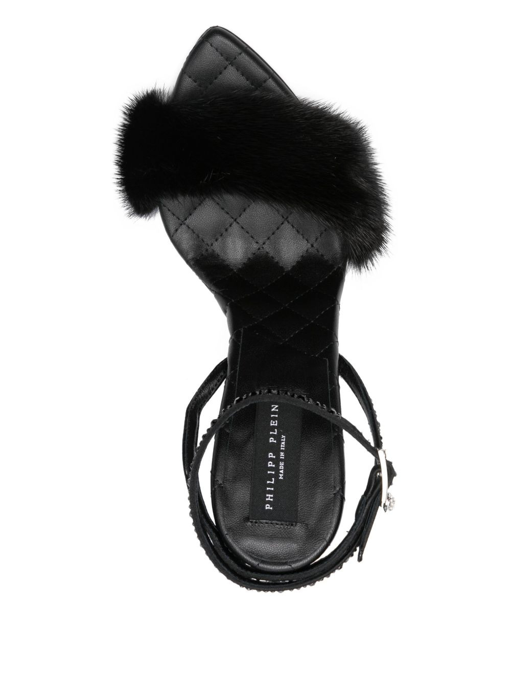 crystal-embellished fur sandals - 4
