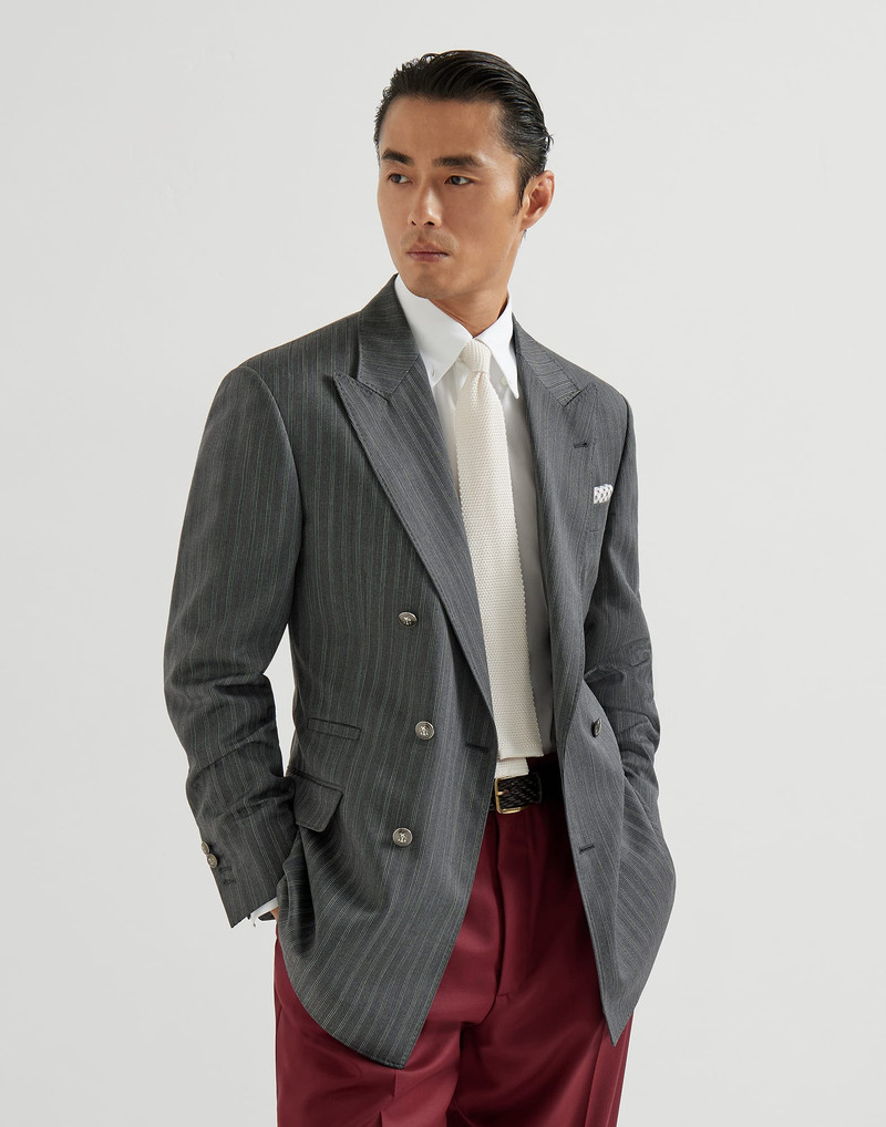Striped pattern virgin wool fresco one-and-a-half breasted Tailor blazer with metal buttons 5