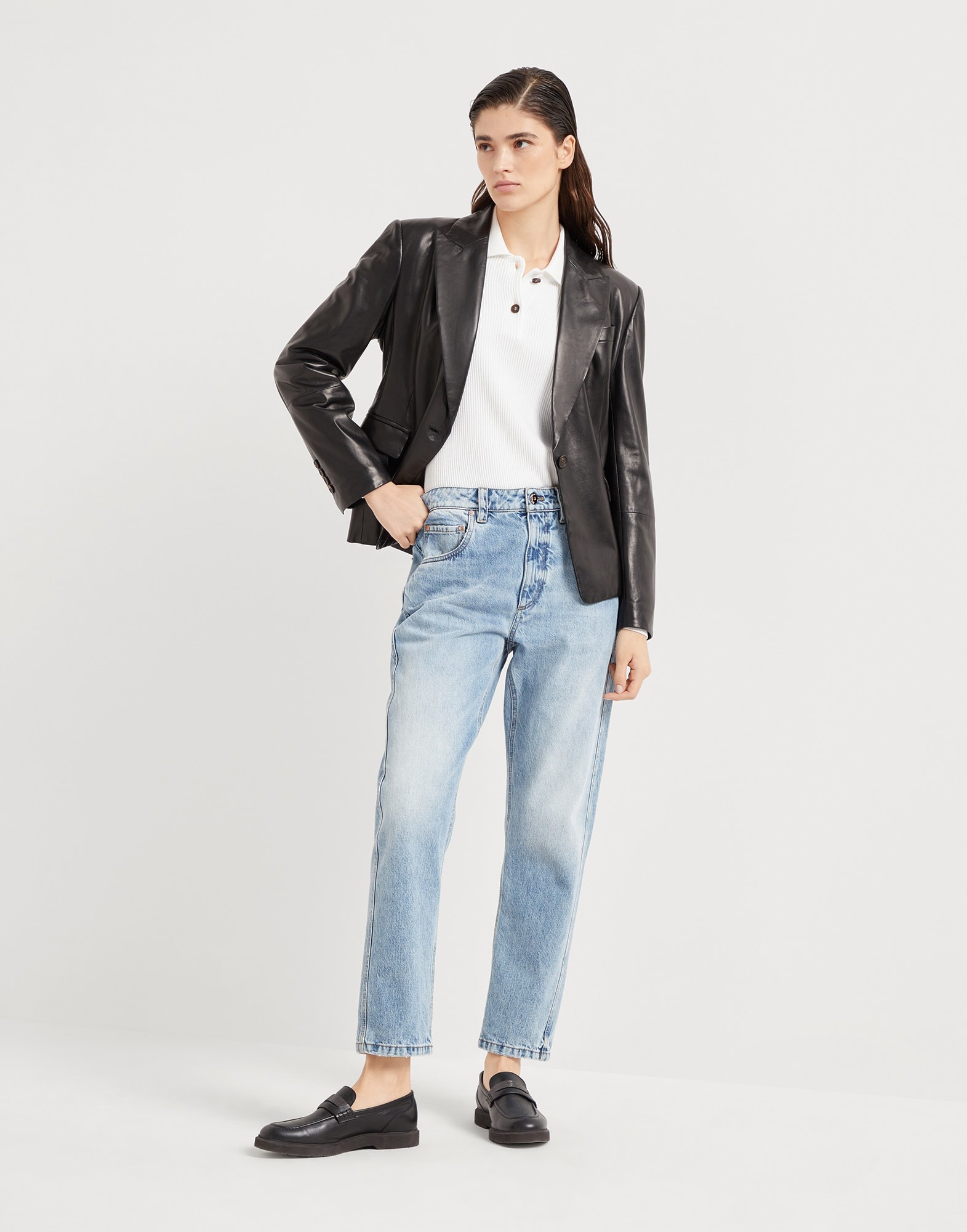Authentic denim straight trousers with shiny bartack - 4