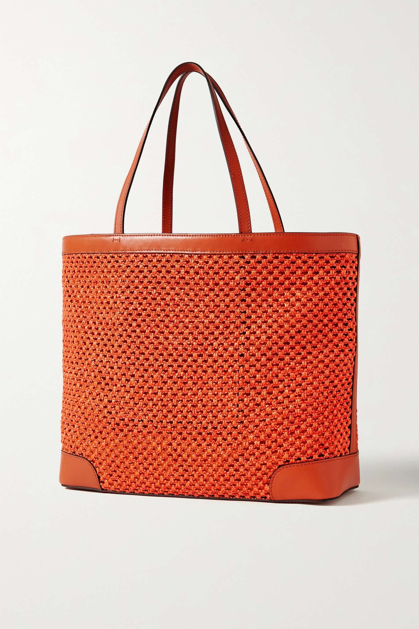 Nine2Five leather-trimmed raffia tote - 3