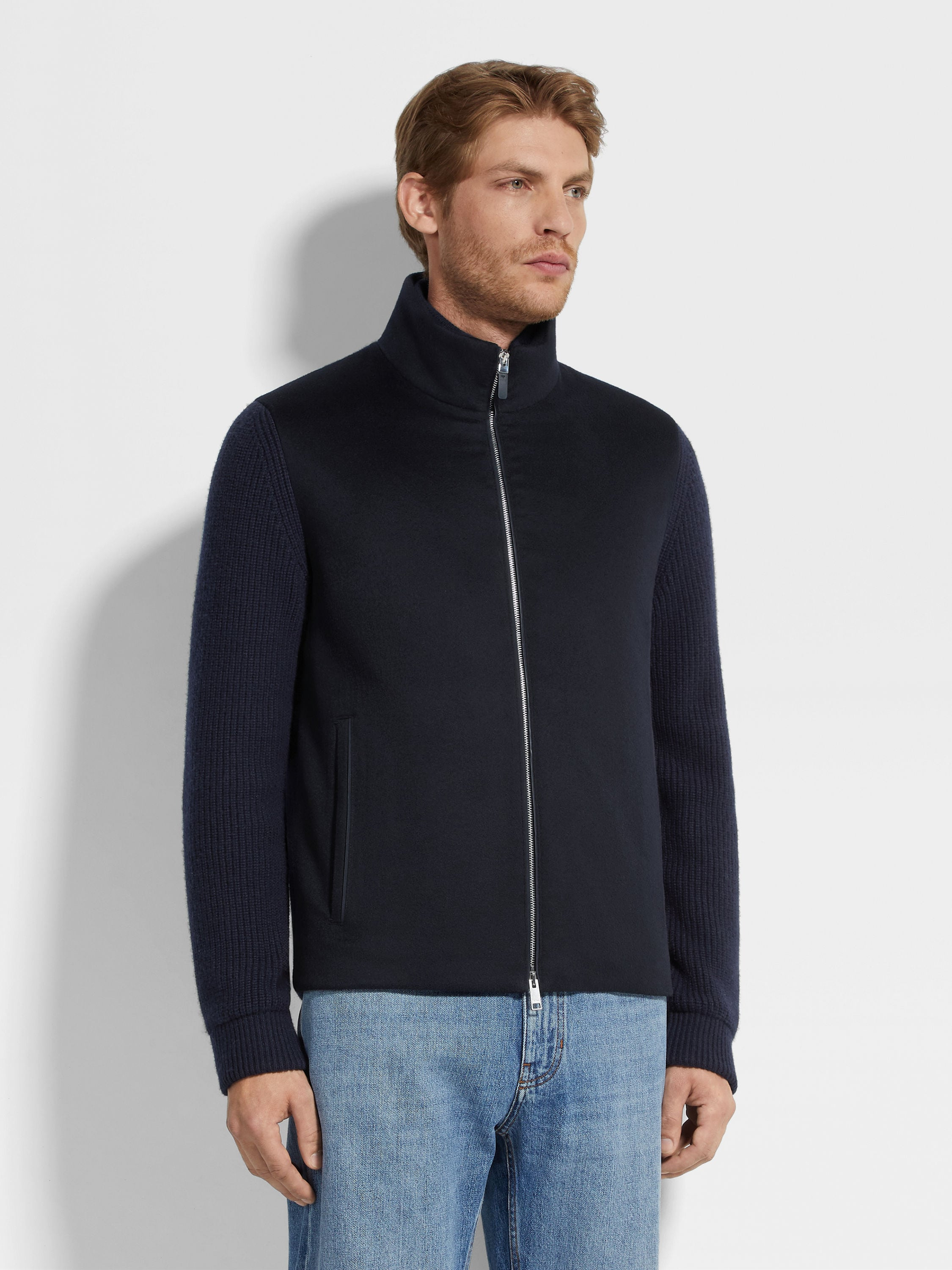 NAVY BLUE OASI CASHMERE FULL ZIP CARDIGAN - 4