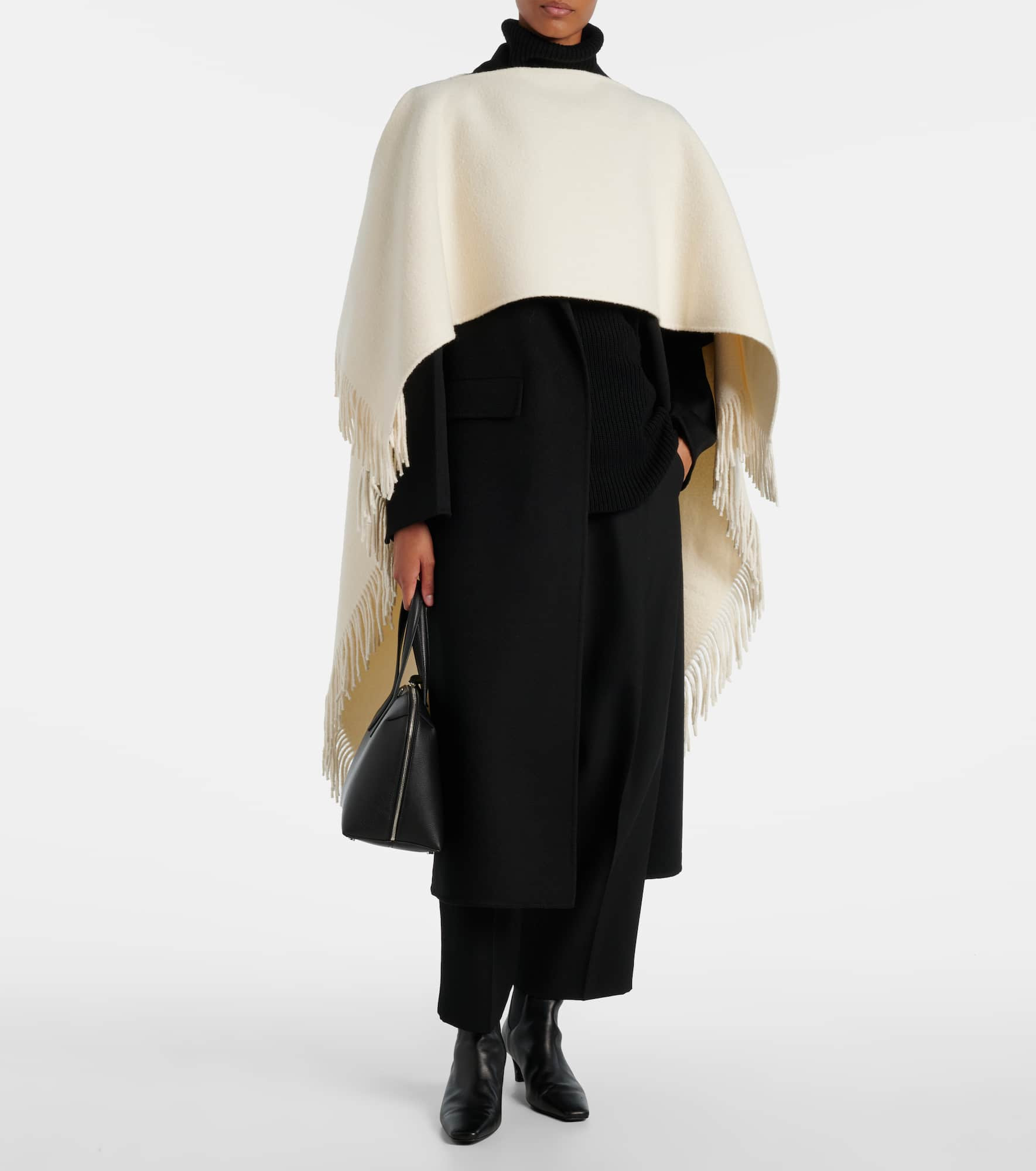 Fringed wool-blend poncho - 2