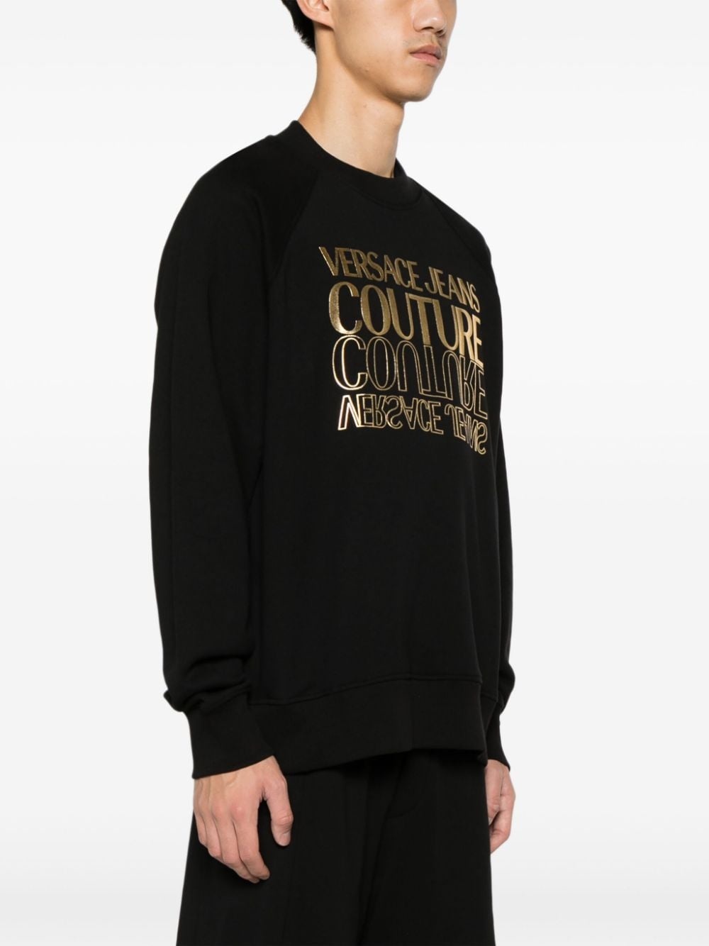 metallic logo-print cotton sweatshirt - 3