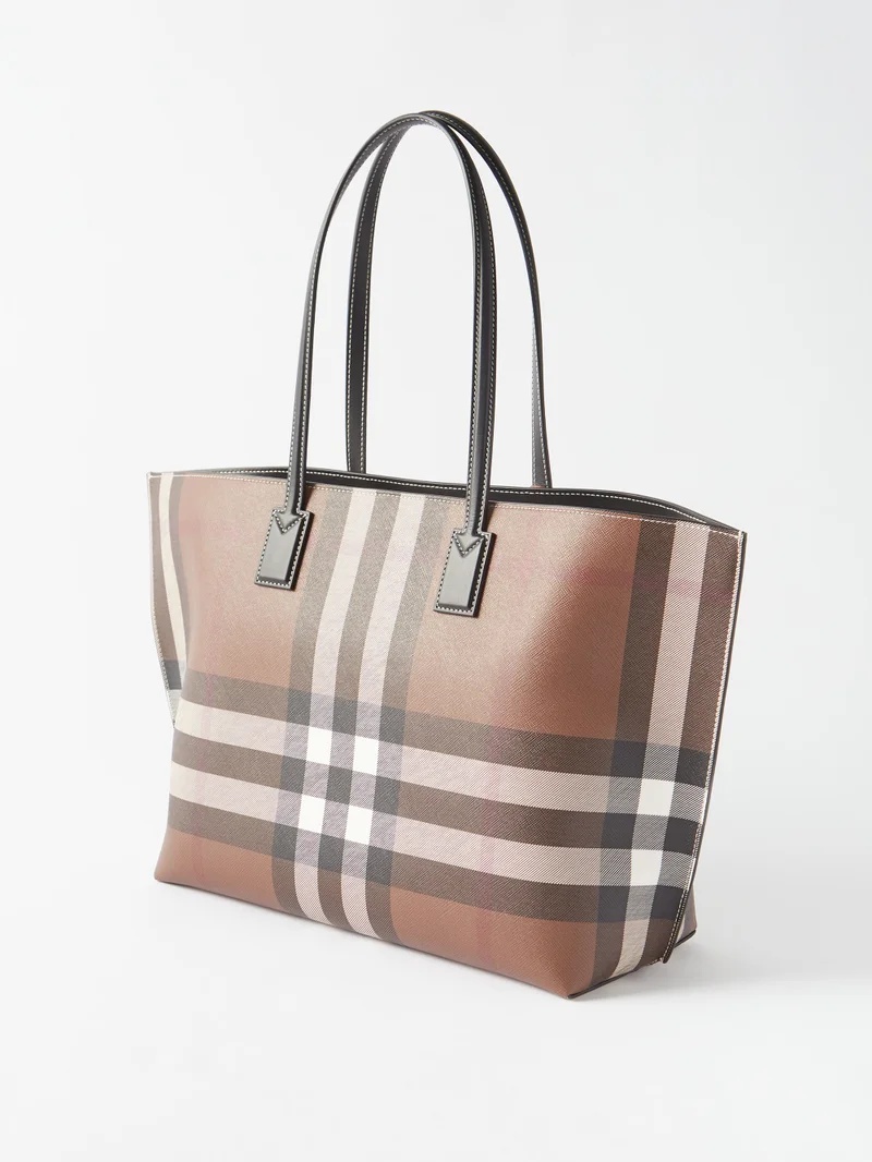 Checked canvas tote bag - 6